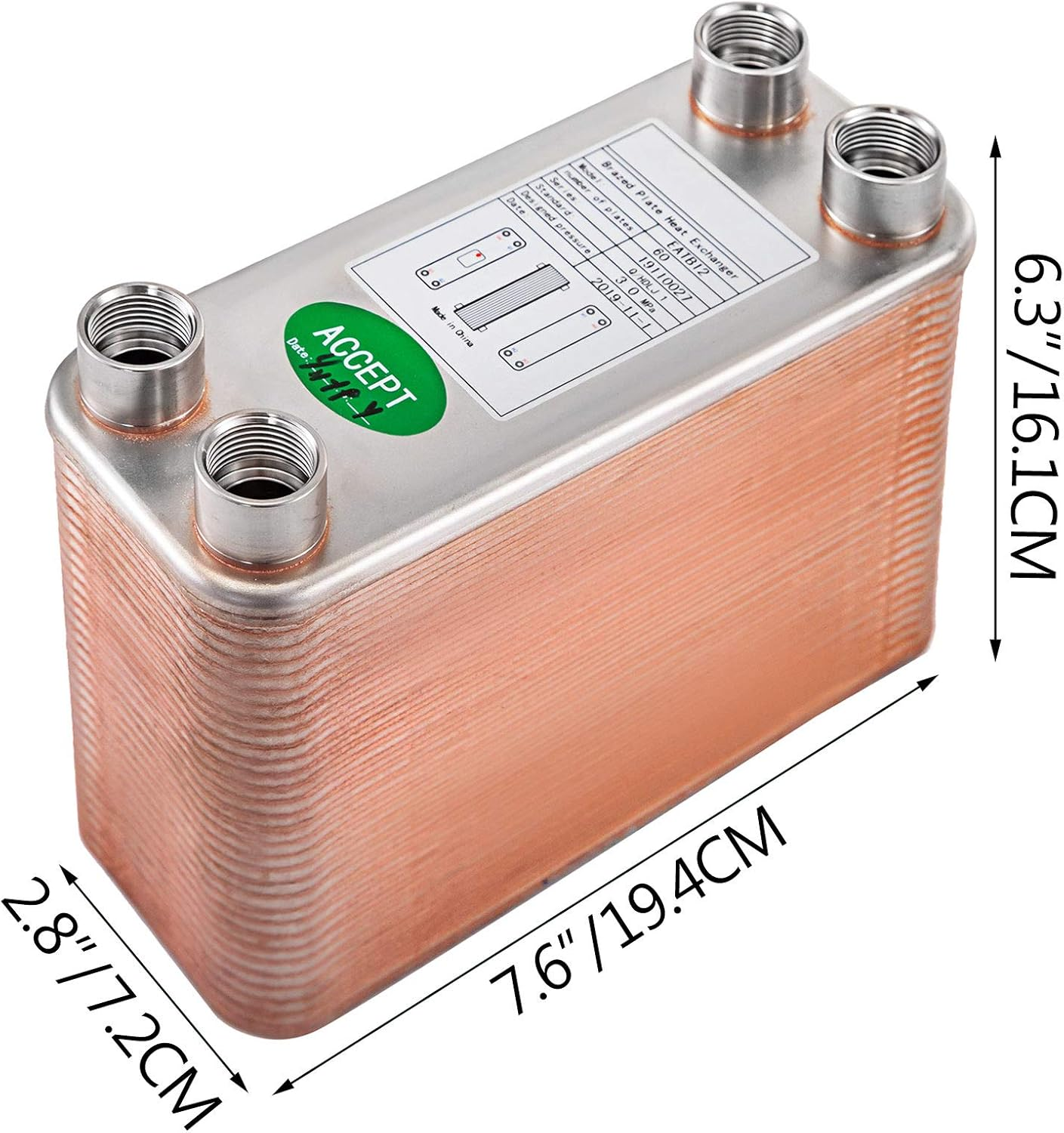 Bestequip Plate Heat Exchanger Stainless Steel B12-60, Heat Exchanger 60, Plate Heat Exchanger 3.0 Mpa, Heat Exchanger Heating image number 6