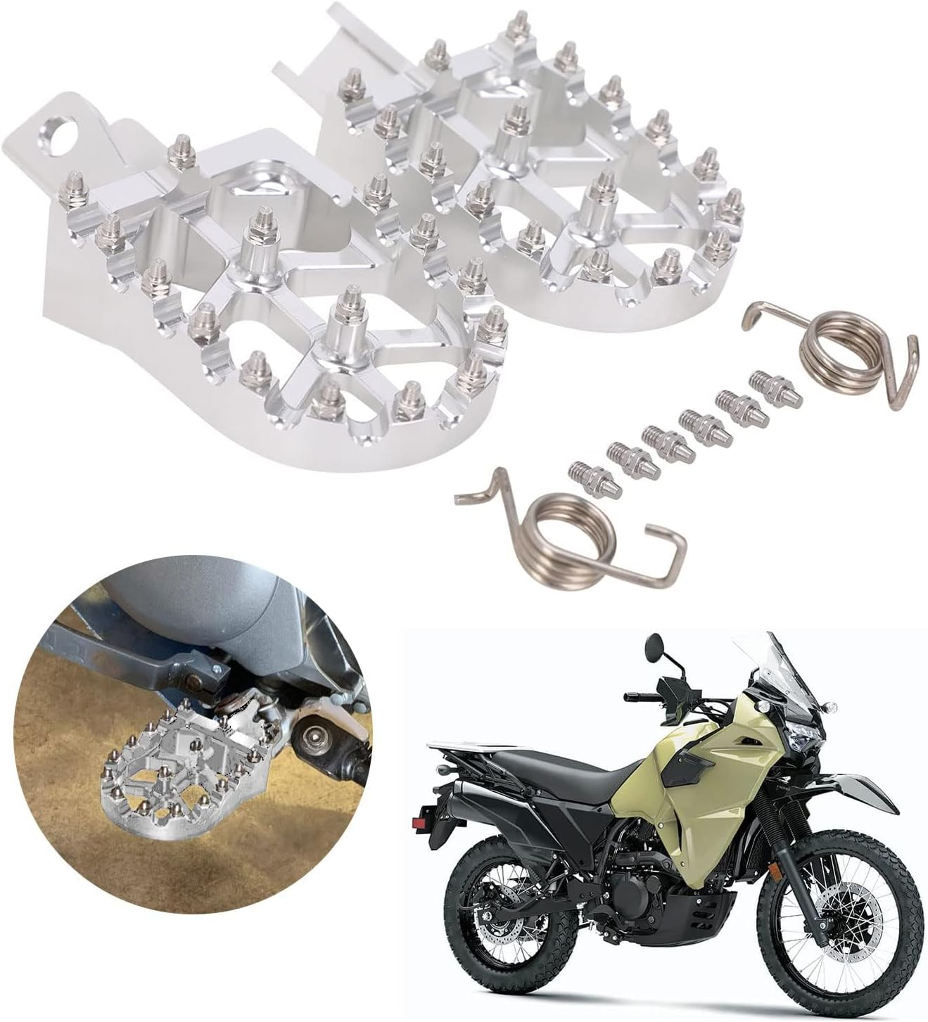 JFG RACING Motorcycle Footpegs Foot Pegs Pedals Rests CNC for KLR 650 KLR650 1987-2018 2021-2024 Black