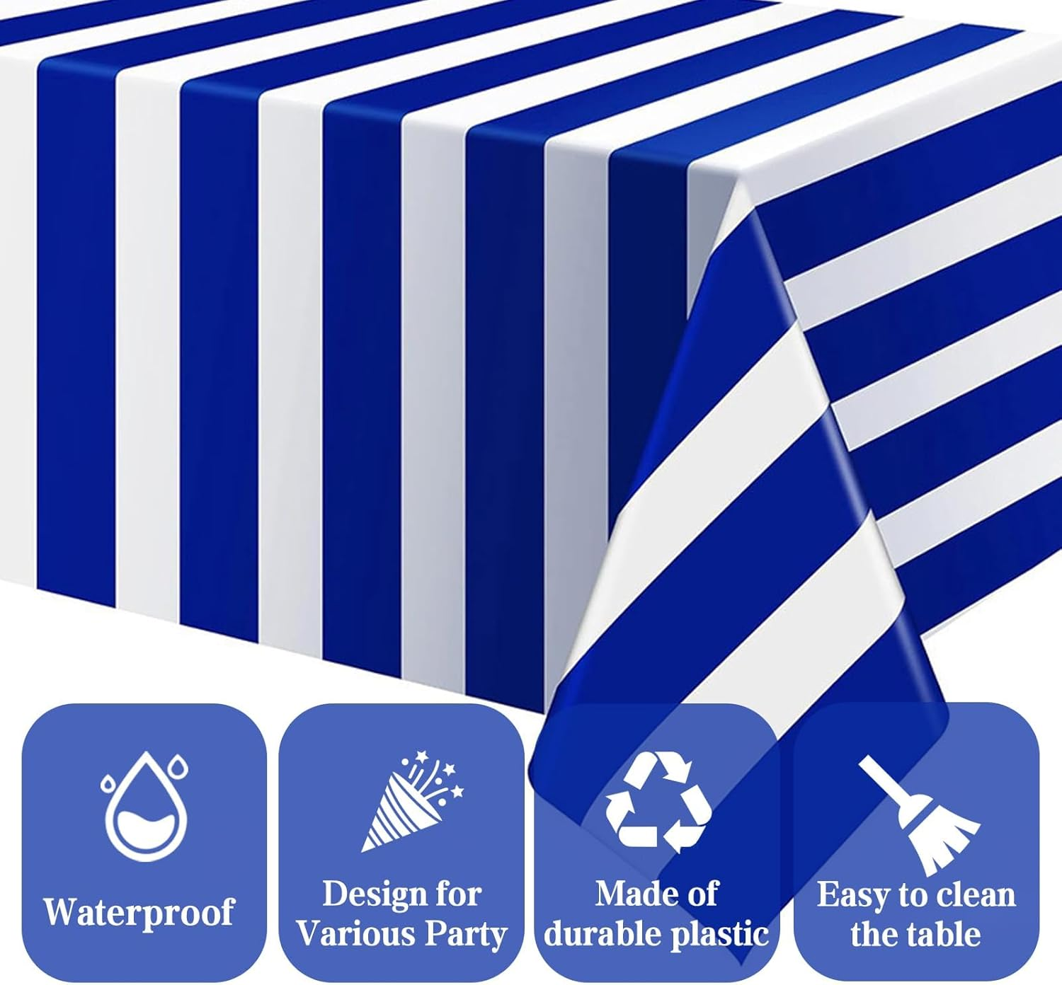 OQOQ Navy Blue and White Striped Tablecloth(3 Pack) - 54X108 Inches Father'S Day Party Decoration Supplies Disposable Plastic Rectangular Table Cloth for Birthday Ocean Nautical Theme Party Picnic