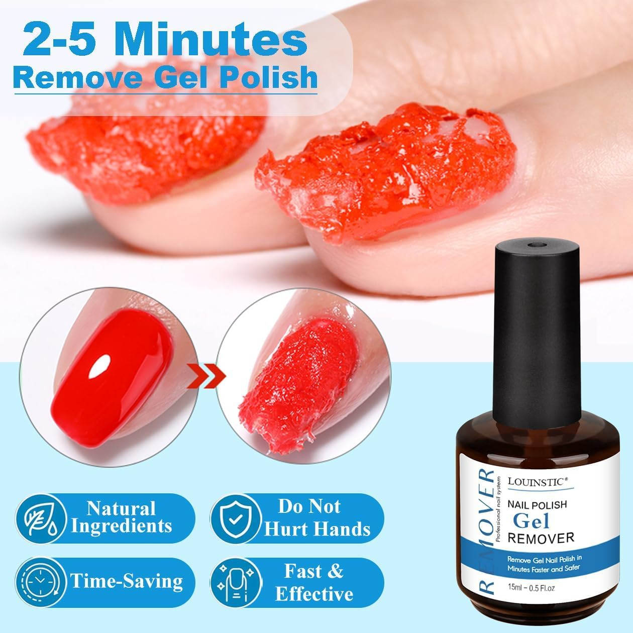 Gel Polish Remover, Gel Remover Kit Includes Cuticle Oil and Nail Polish Remover Tool No Soaking or Wrapping Removes Gel Polish in 2-5 Minutes image number 2