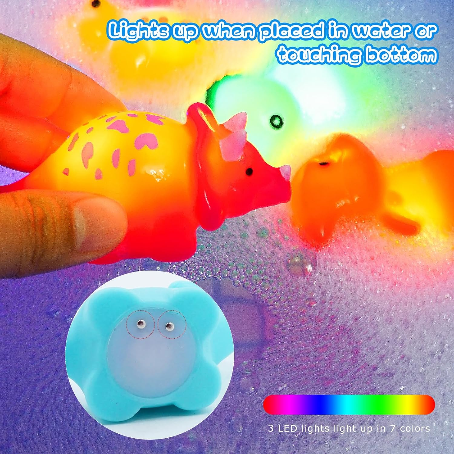 Bath Toys for Toddlers, 6 Packs Light-Up Floating Dinosaur Baby Toddler Bath Toys Set for Boys Kids Birthday Easter Christmas - Water Bathtub Shower Pool Bath Toy for Children Preschool image number 3
