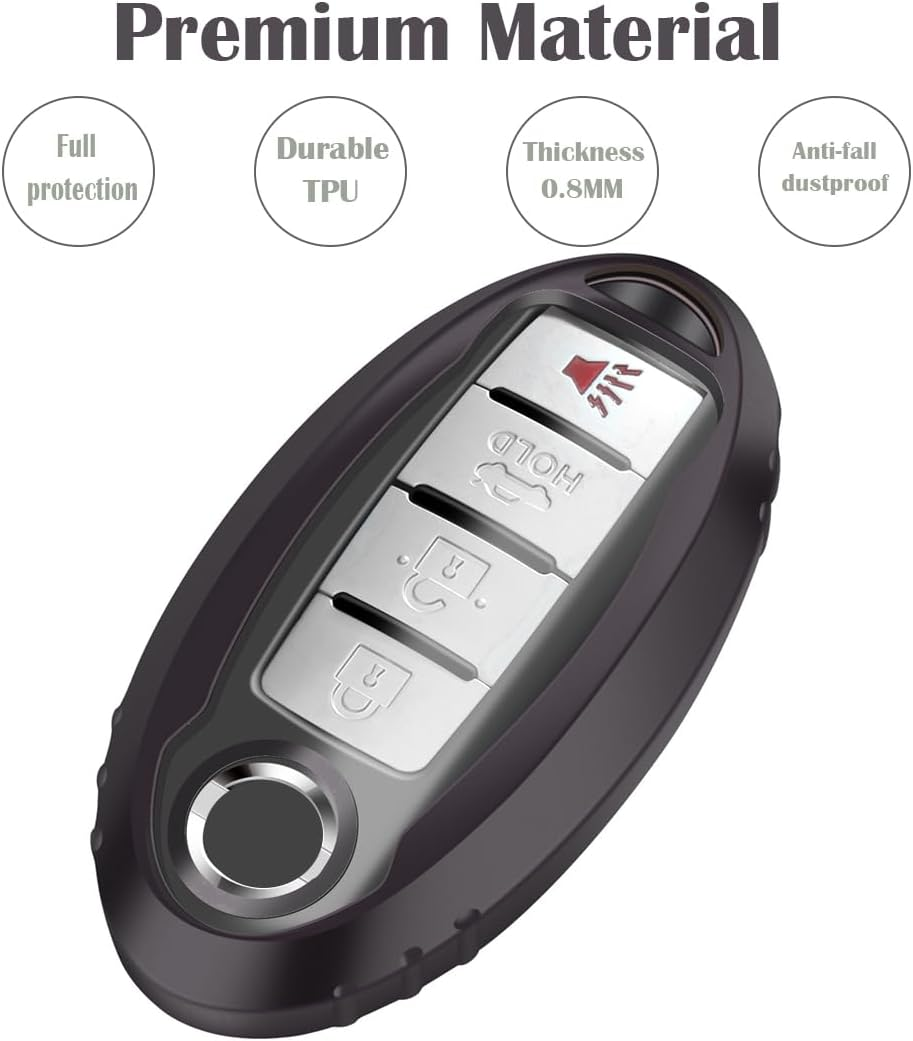 Lcyam TPU Smooth Case Key Fob Cover with Keychain Holder for 3/4/5 Button Nissan Altima Maxima Sentra X Trail Patrol Murano Pathfinder Serena Kicks Armada Juke Versa Accessories, Black image number 4