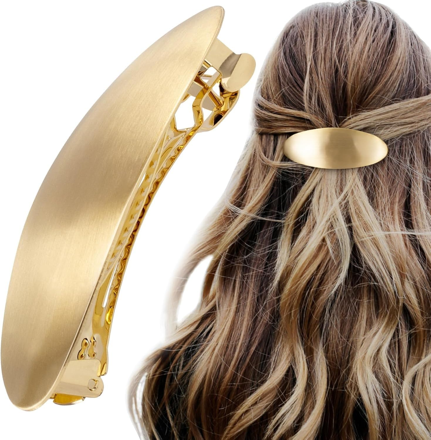 Glossy Long Oval Barrettes, 2Pcs Glossy Long Oval Barrettes Simple Hair Clips,Glossy Long Oval Barrette Hair Clip,Glossy Long Oval Hair Barrettes Metal Hair Clip,Metal Glossy Long Oval Hair Barrettes image number 1