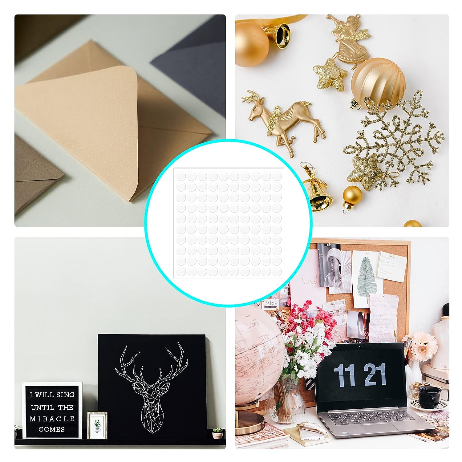 KINBOM 300Pcs/10 Sheets Double Sided Adhesive Dots, Strong-Adhesion Clear Poster Putty Sticky Dots Adhesive Transparent Glue Point for Plastic Glass Wall Metal Wood Ceramic (0.4Inch Diameter) image number 2