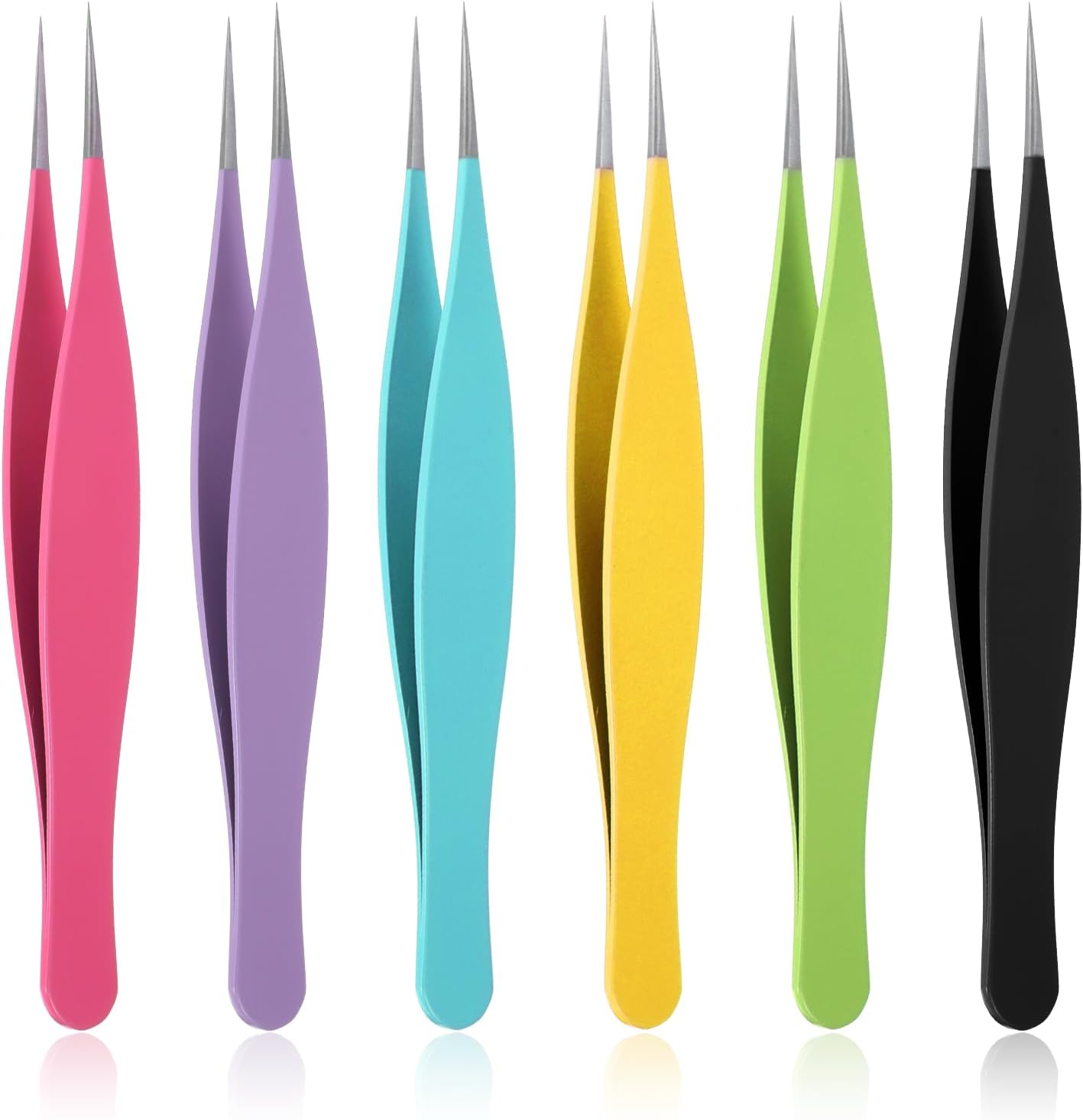 Pack of 6 Colourful Pointed Tweezers, Blackhead Tweezers Set, Precision Tweezers for Blackheads and Acne, Ultra-Fine Pimple Remover Tool, for Acne, Pimples, Comedones, Stains or Removal image number 1