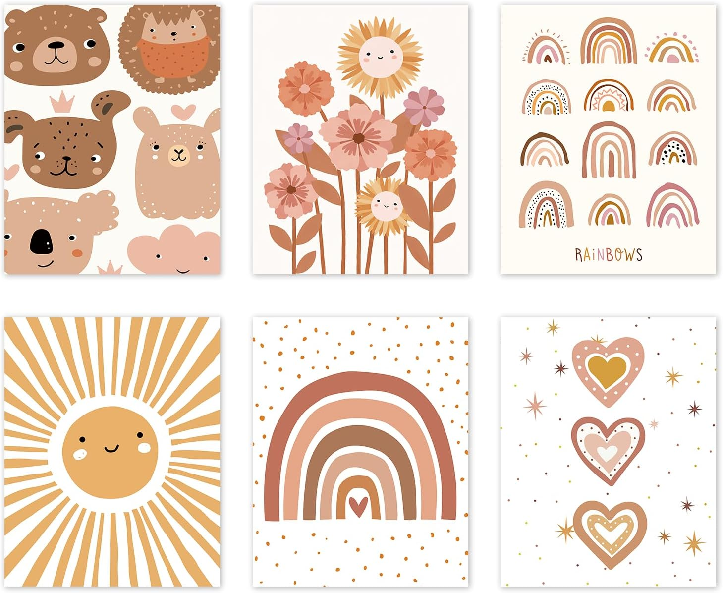 Canssape Set of 4 Boho Rainbow Nursery Girls Room Wall Decor | 8"X10" You Are so Loved Toddler Girl Room Decor | Kids Rainbow Wall Decor for Girls Bedroom Heart Wall Art Prints (Unframed)(Love)