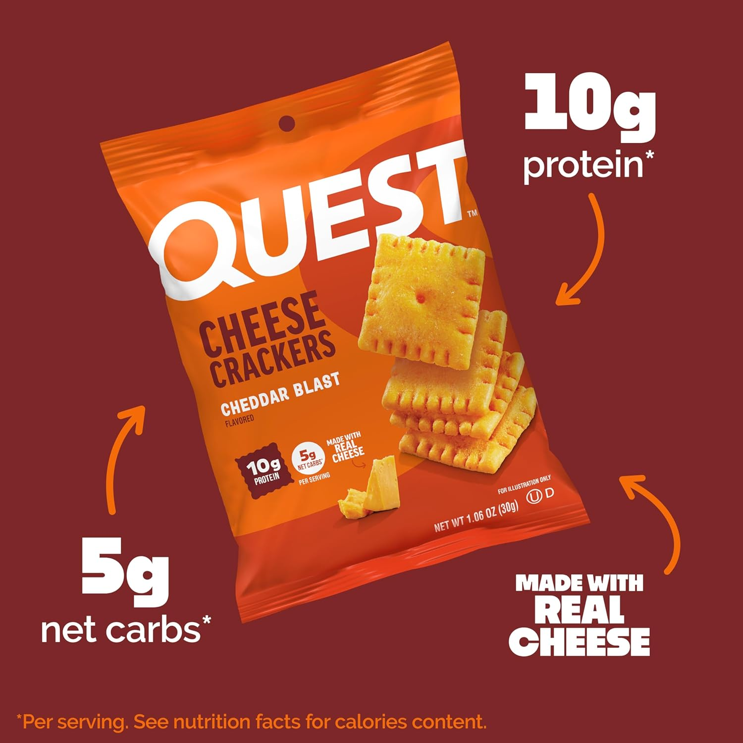 Quest Nutrition Cheese Crackers, Cheddar Blast, 10G Protein, 5G Carbs, 2G Sugar, Made with Real Cheese, 8 Packs (30G Bags) image number 4