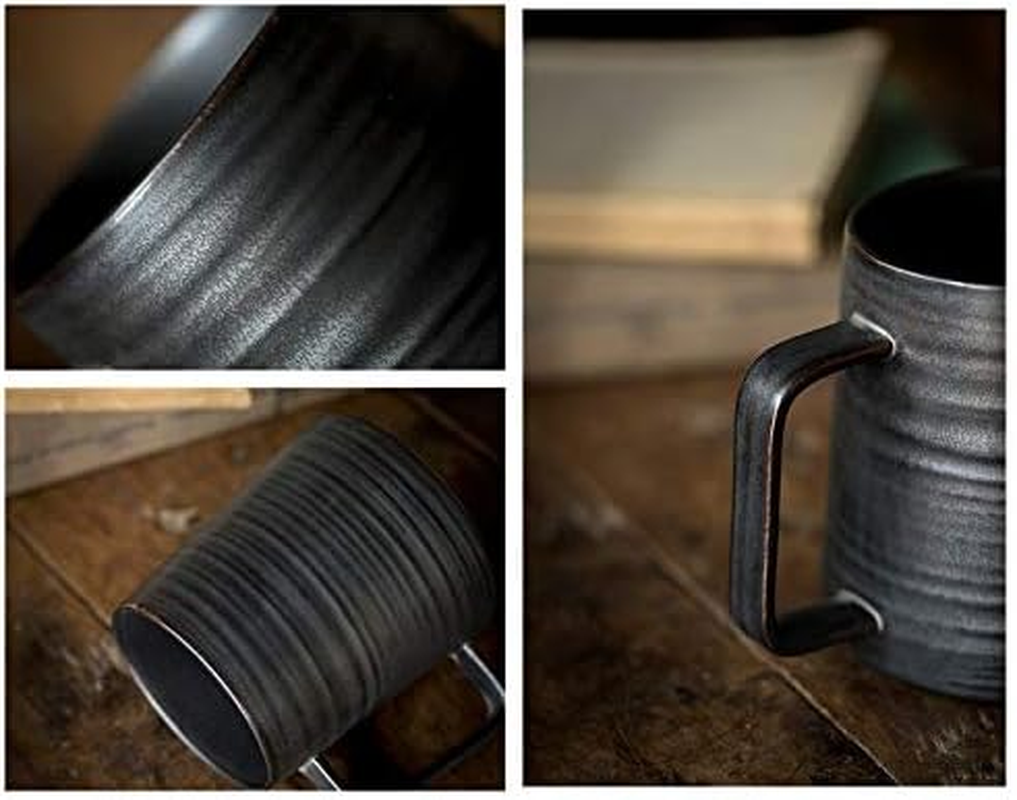 Globe Faith Large Handmade Pottery Coffee Mug, Unique Metallic Glazed Ceramic Drinking Cup Coffee Cup with Big Handle for Home, Office or Gifts, Microwaveable, Annular Texture 16 Oz image number 3