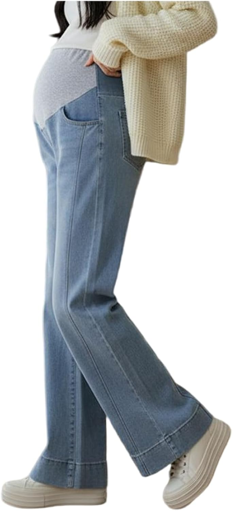Pregnant Jeans Trousers Women'S Adjustable Waistband Wide Bootcut/Flare Stretch Denim Lounge Trousers with Pockets for Small Women up to 170 Cm image number 4