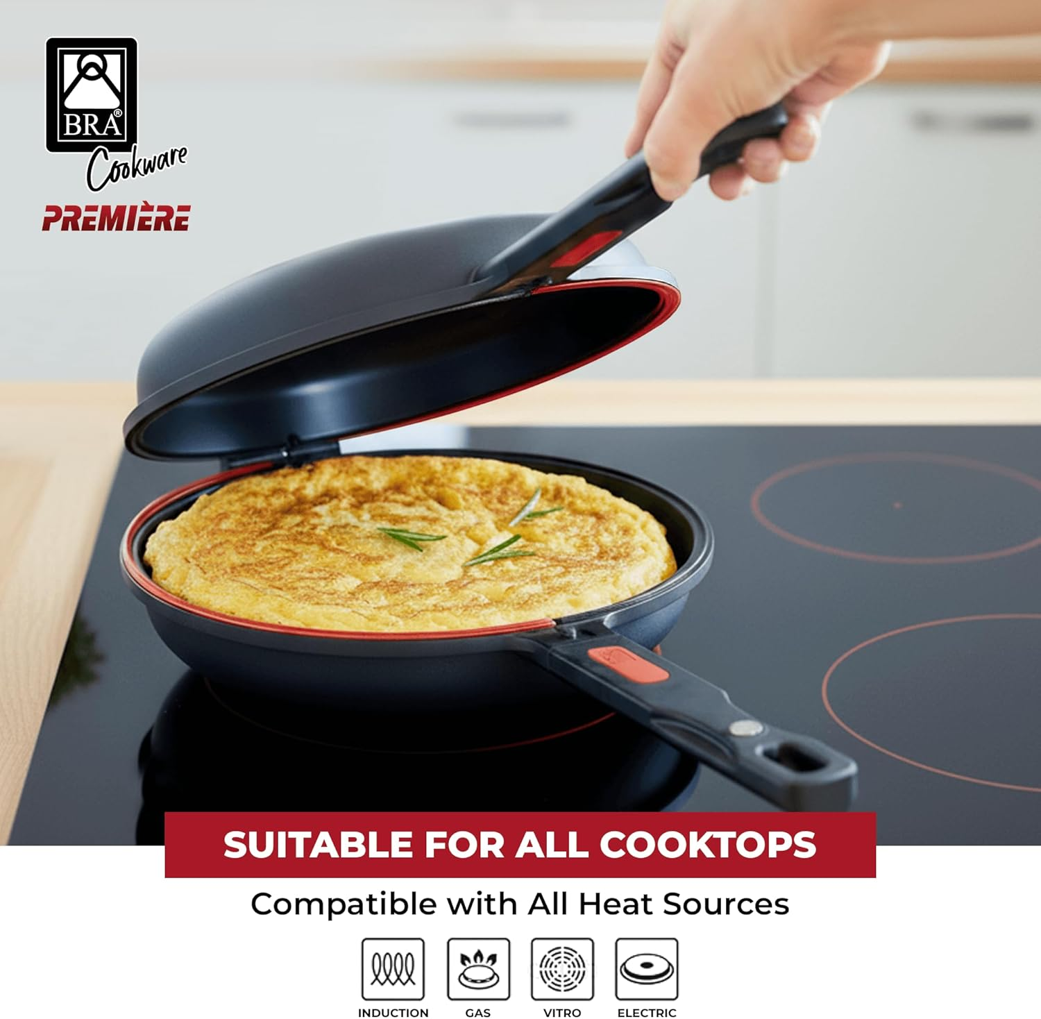 BRA Dupla Premiere - Double Pan for Potato Omelettes, Diameter 24 Cm, Cast Aluminium, Triple Layer Non-Stick Coating, 100% Pfoa-Free, Suitable for All Hob Types image number 5
