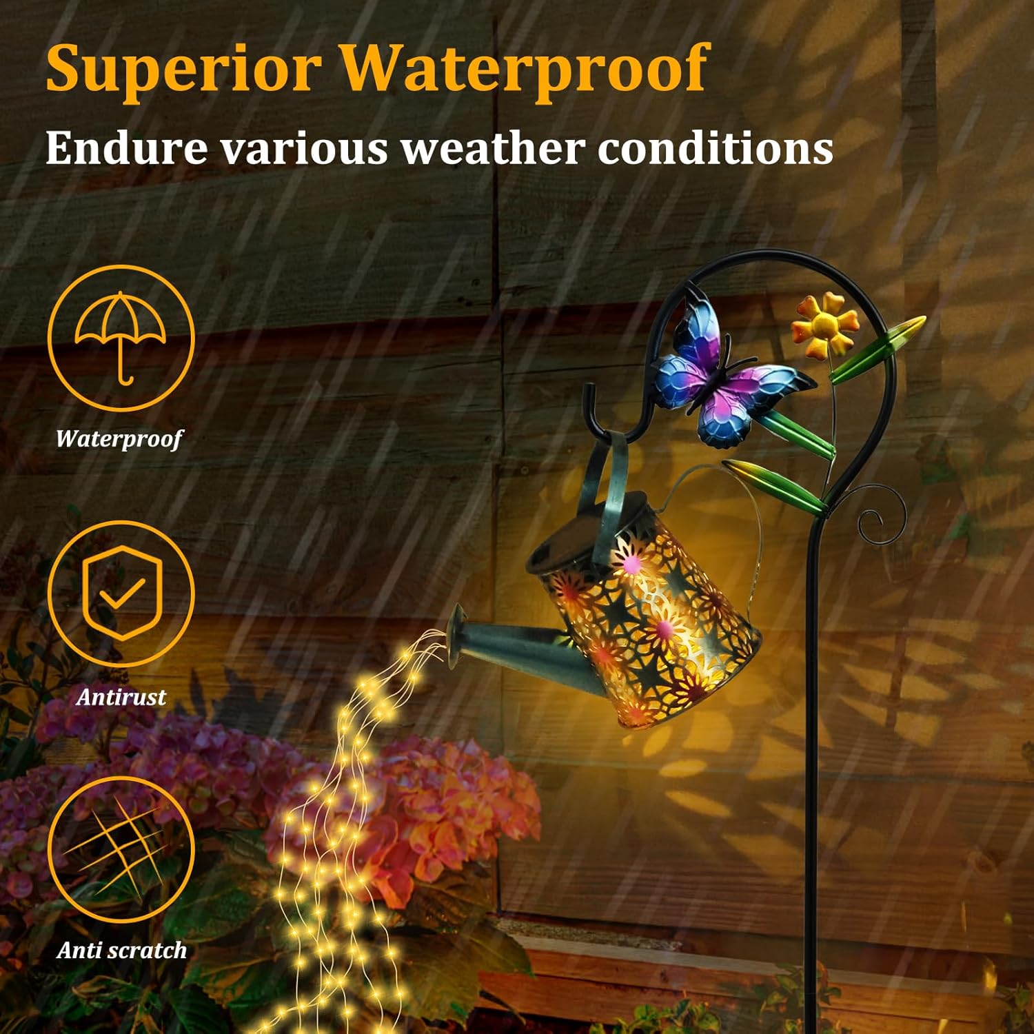 Solar Watering Can Light Solar Garden Lights Waterproof Rustproof Retro Metal Hanging Solar Lantern Outdoor Decor with Shepherd Hook with 2 Modes for Garden Porch Lawn Driveway Backyard Pathway image number 6