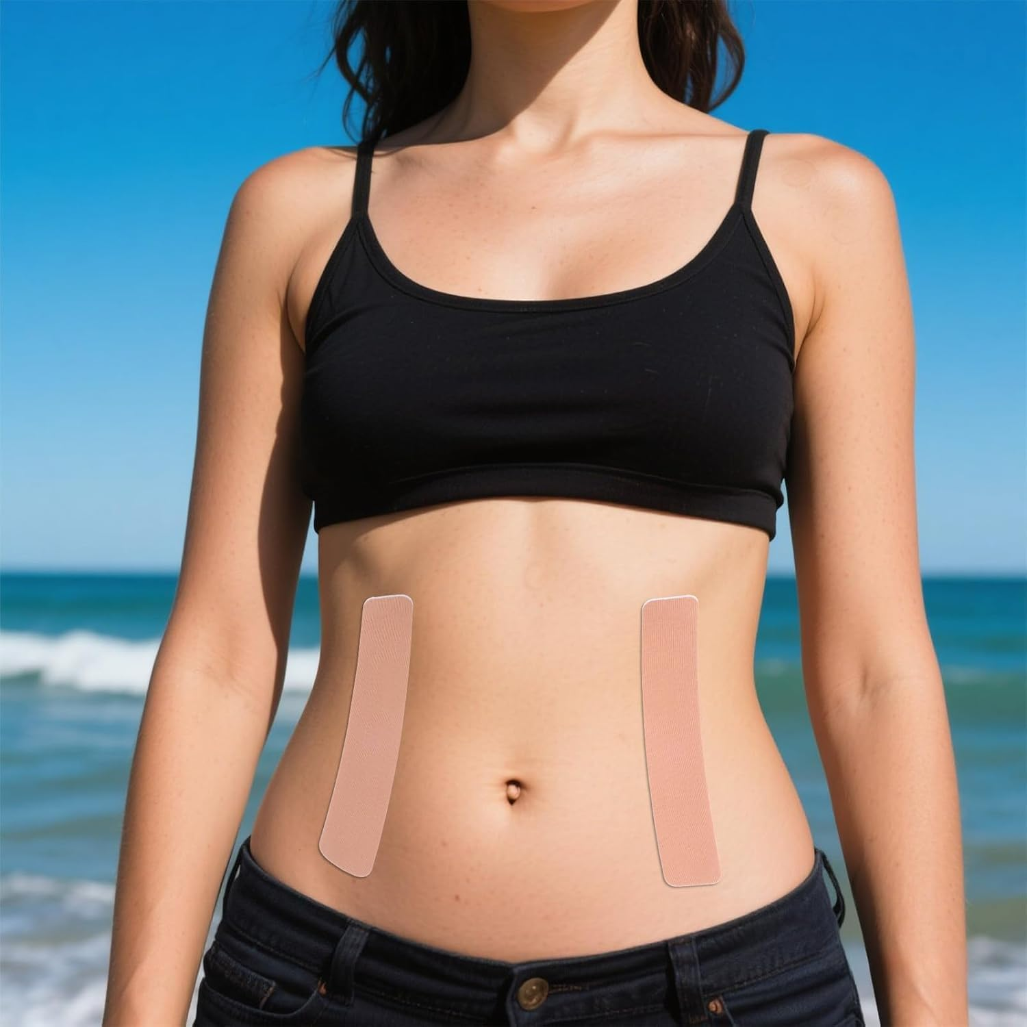 Elastic Arm Lift Belly Tuck Body Skin Tape, 50Pcs Tummy Lifting Tape Body Control Precut Adhesive Strips, Tummy Tape Precut Kinesiology Lift Body Tape for Women image number 1