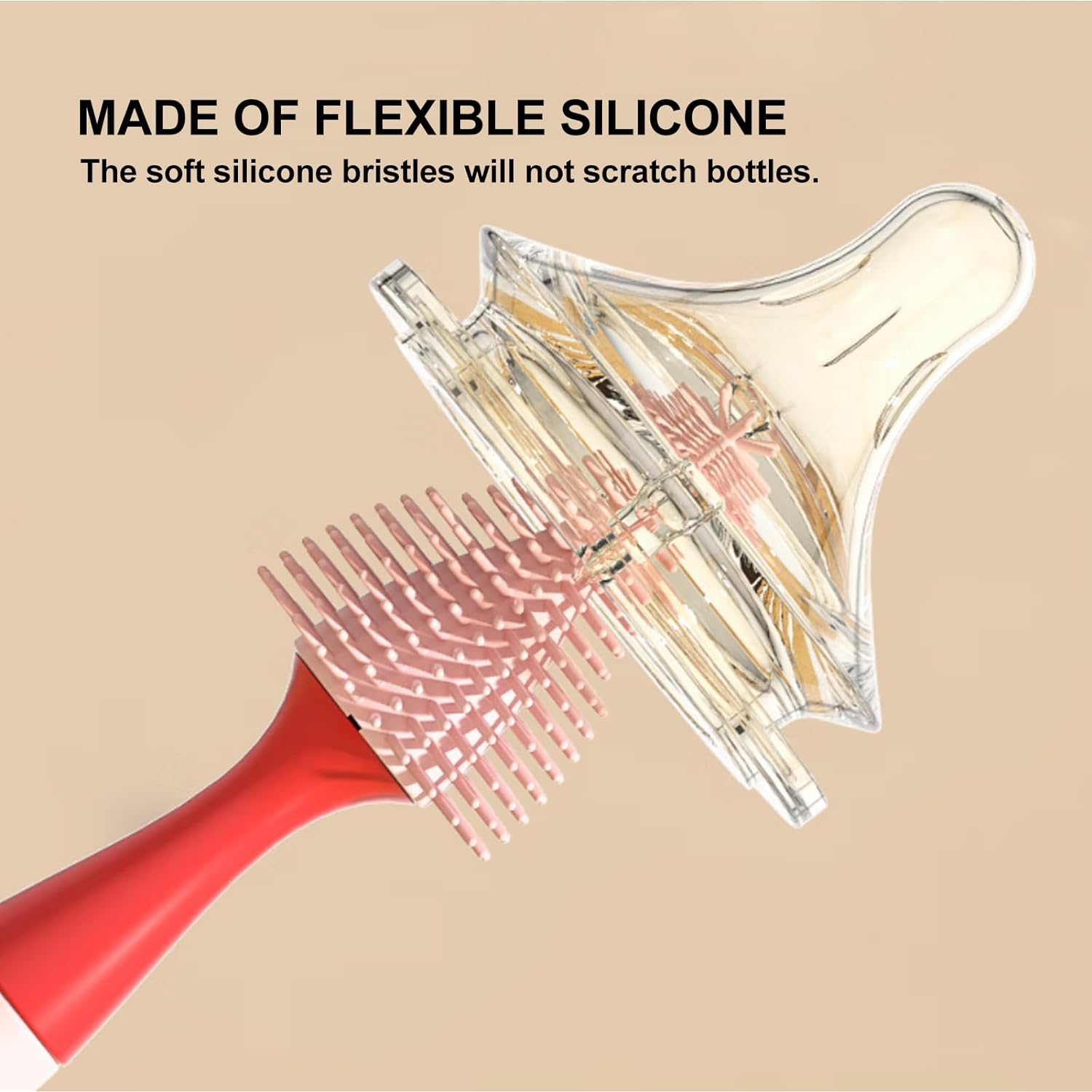 Bottle Brush 3 Pack - Silicone Baby Bottle Cleaner Brush Staw Cleaning Kitchen Wire Scrub Set for Washing, 12" Long Handle Water Sports Bottle Cleaner Vase, Glassware (Red) - 3-One-Red image number 6