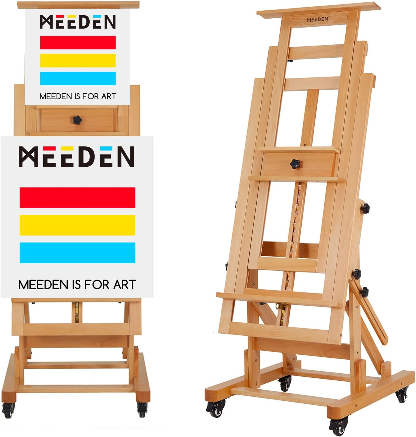 MEEDEN Movable Large H-Frame Painting Easel - Artist Studio Easel - Heavy Duty Art Easel Stand for Adults, Solid Beech Wood Easel, Holds Canvas Art up to 78.7" High