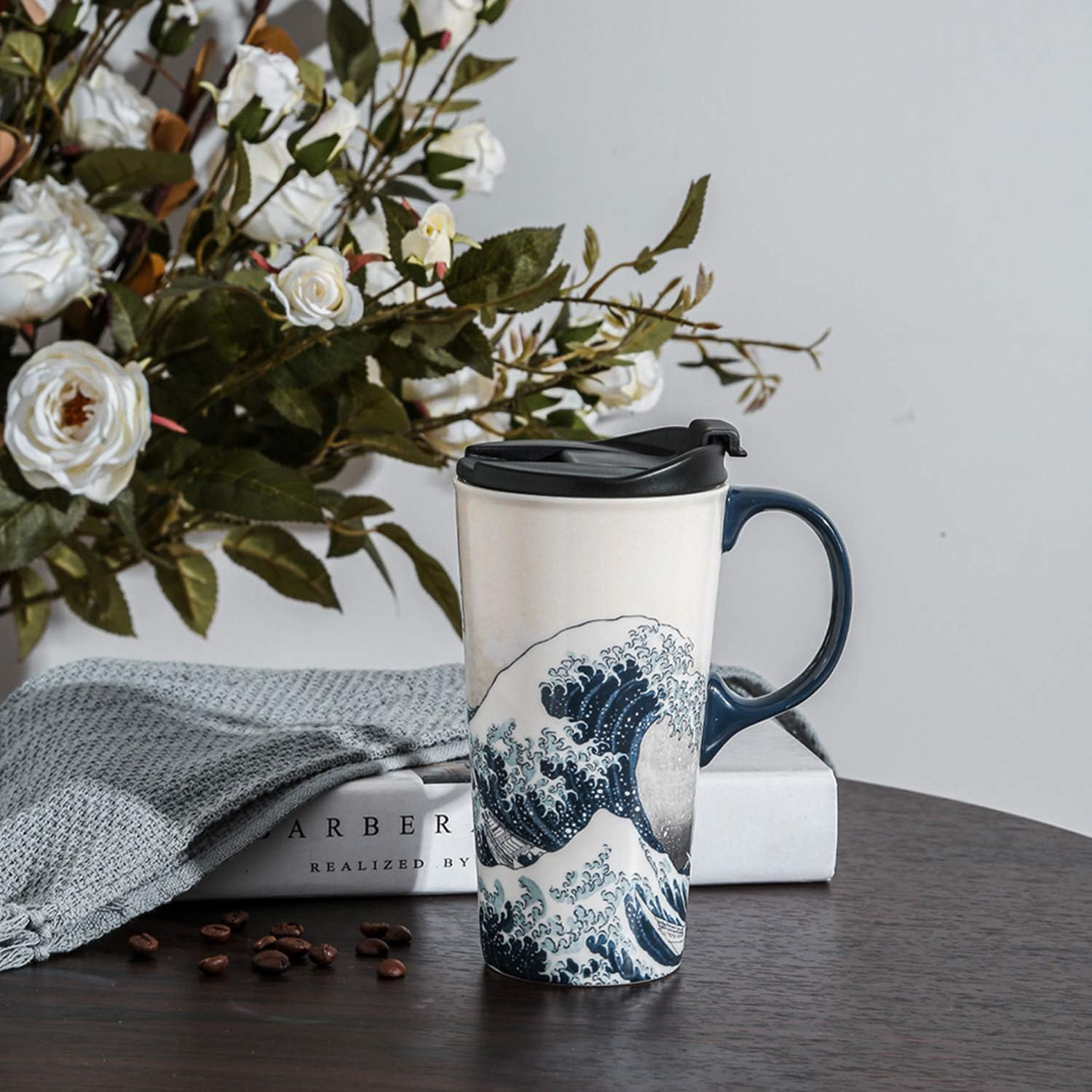 Topadorn Ceramic Travel Mug Porcelain Coffee Cup with Spill-Proof Lid and Box, 17 Oz. image number 5