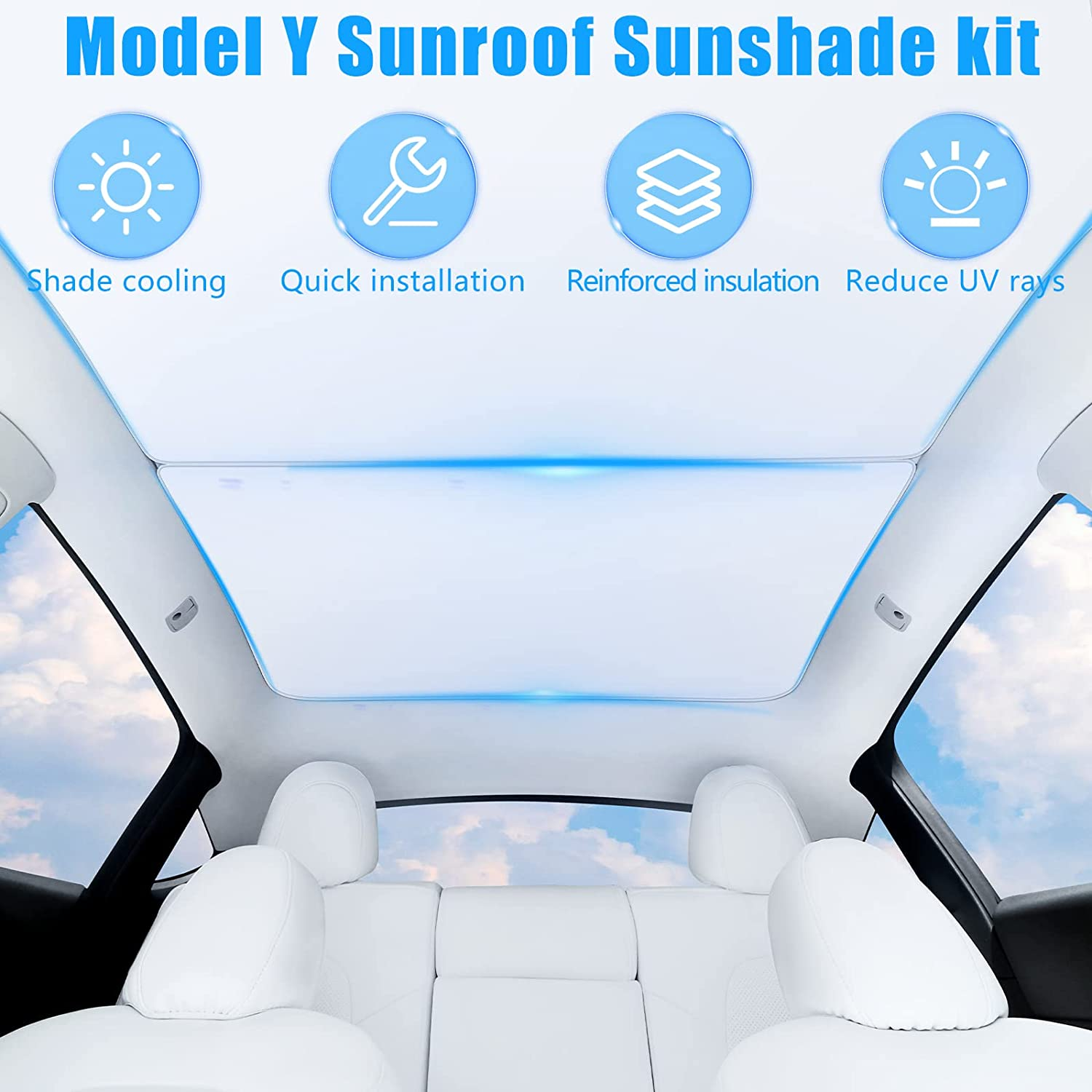 Model Y Sunshade Roof UV Rays Block Accessory, No Gaps, No Sagging Foldable Heat Insulation Glass Roof Sun Shade Sunroof Cover for Model Y 2025-2021 (Not for New Model Y Juniper) image number 1