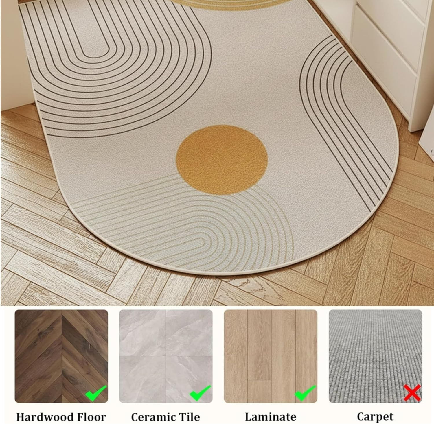 Office Chair Mat for Hardwood Floor, 120X90Cm Non-Slip Backing Floor Mats, Easy Glide Computer Desk Mat Protector for Rolling Chair under Desk Rug-Gold - Beige+Gold image number 4