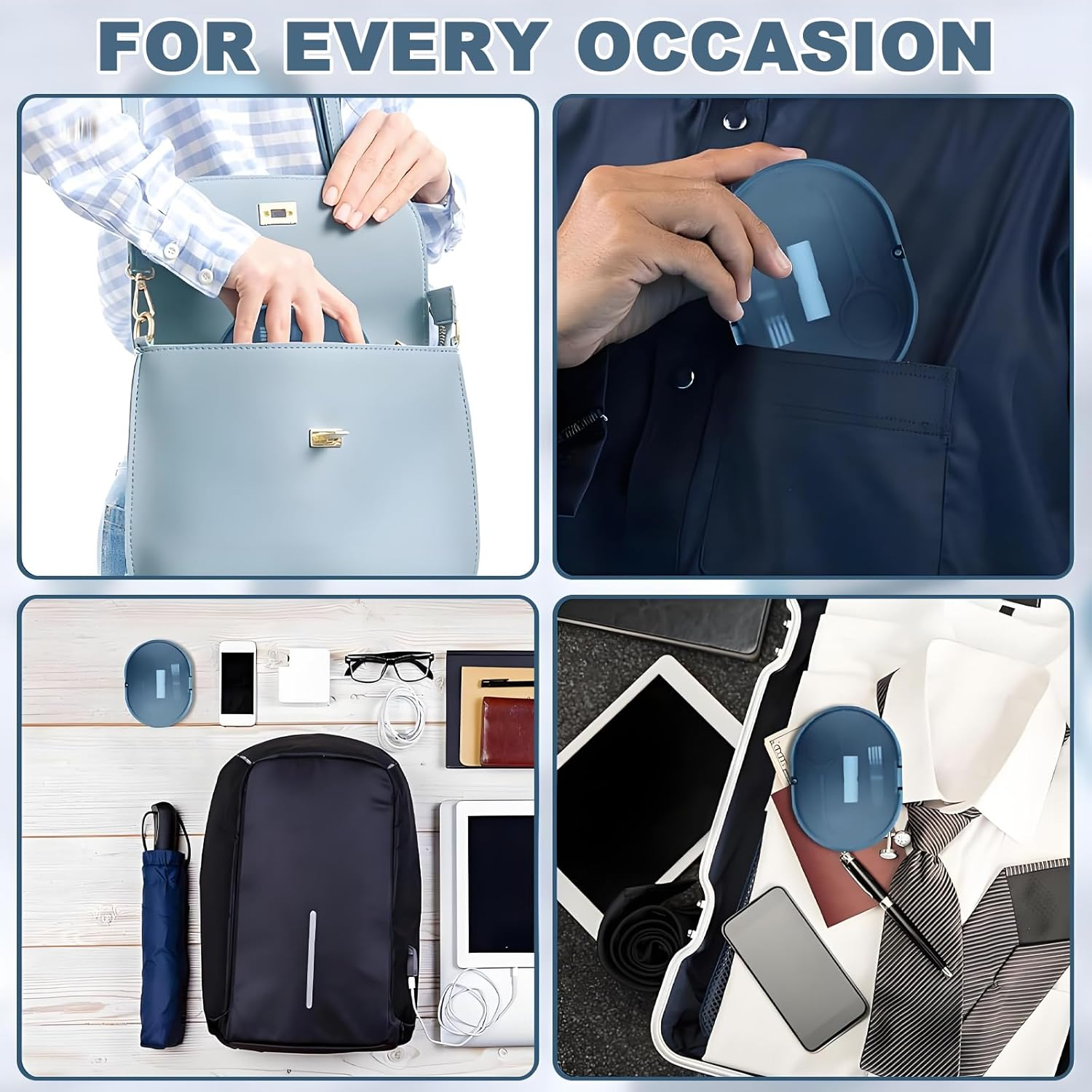 Checkzed Double-Layer Retainer Storage Case with Waterproof Removal Tool, Cleaning Brush, Built-In Mirror Orthodontic Retainer Case, Mouth Guard Case, Denture Case（Blue） image number 1