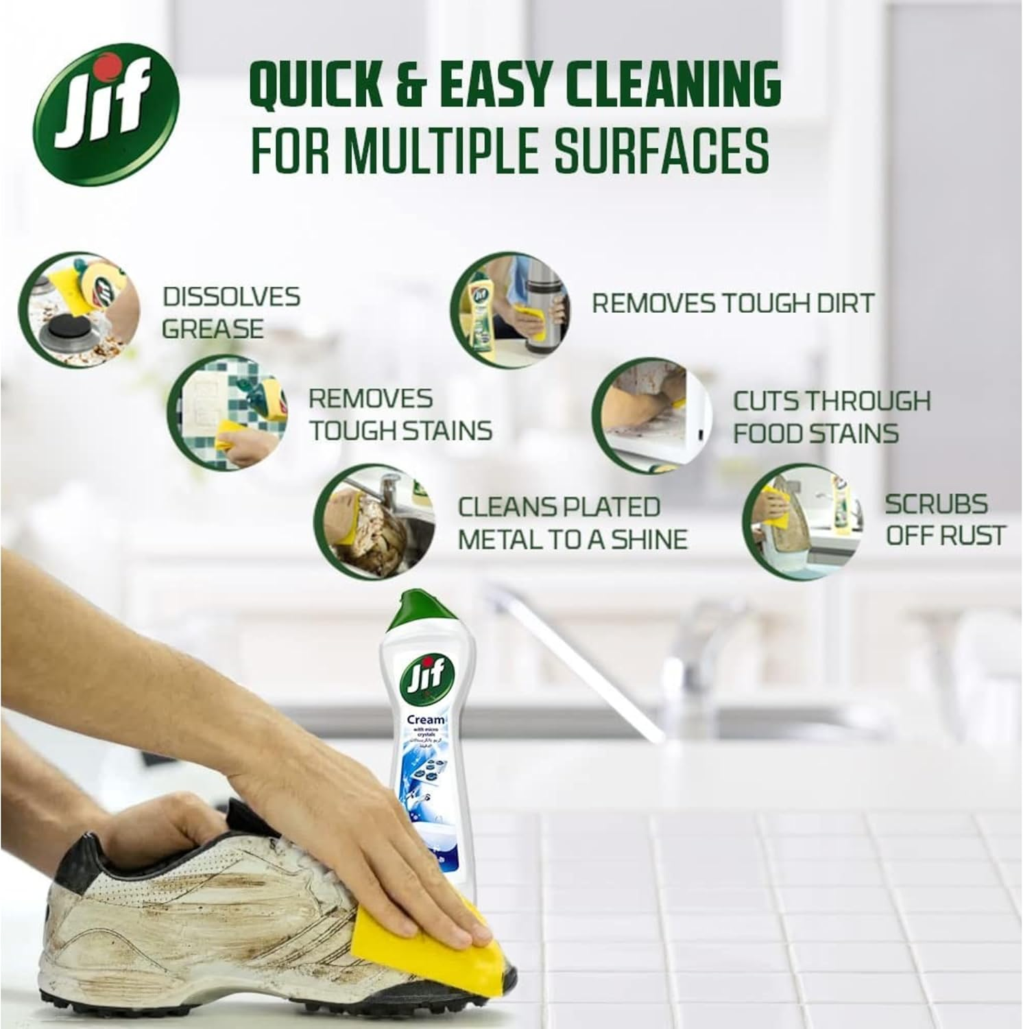 Jif Cream Cleaner Original 660Ml - 100% Dirt Removal - 100% Smooth & Shiny Surfaces - Microcrystal Technology - Complete Penetration - Easy to Rinse Off