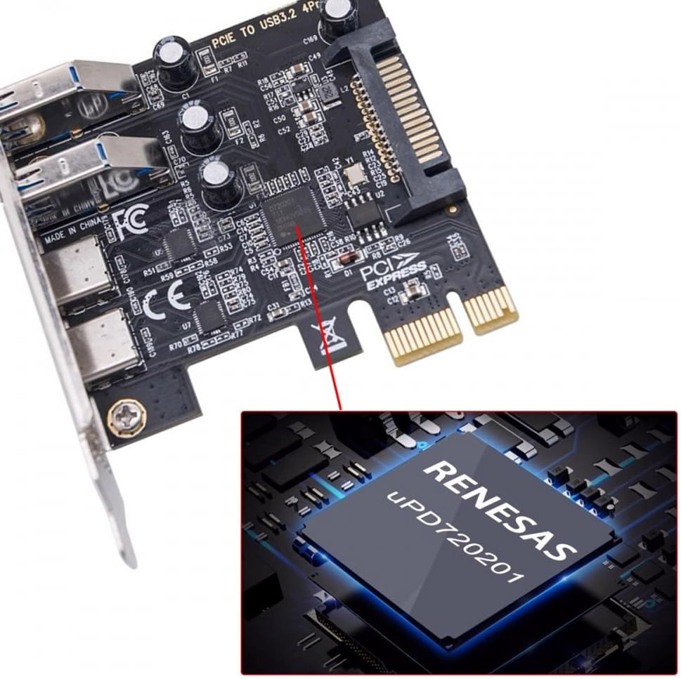 CY Card USB3.1 Gen1 5Gbps Dual Type-A & Type-C USB-C Female to PCI-E Express 1X Card Adapter Upd720201 with Low Profile Bracket image number 5