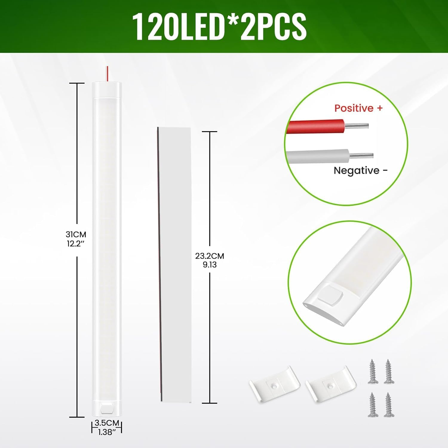 Bonlux 12 Volt LED Lamp Motorhome, 120 LED 12 V Strip Car Interior Lighting with Switch for Van Bus Caravan Boat Kitchen Bathroom Bar Truck, 12 W 6000 K, Pack of 2