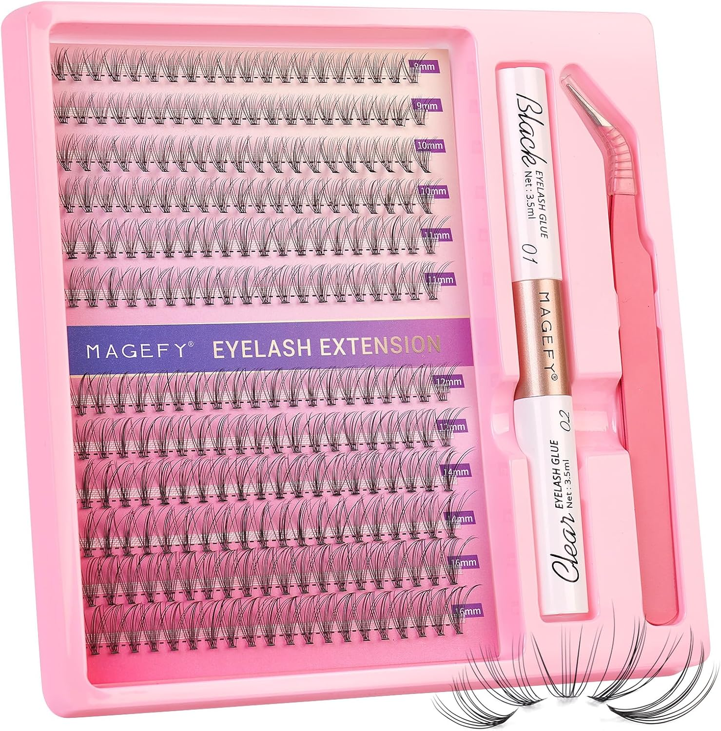 MAGEFY 240Pcs Lash Clusters Kit Eyelash Extension with Lash Bond and Seal Individual Lashes Easy to Apply at Home