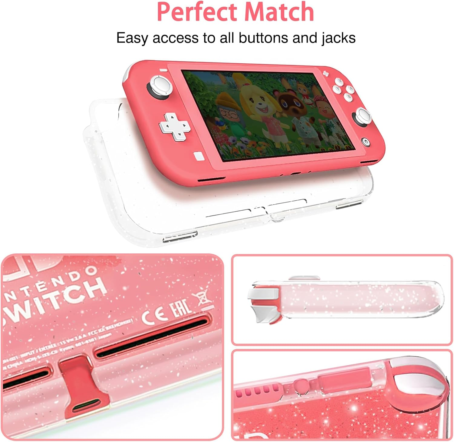 Tikodirect Carrying Case for Nintendo Switch Lite, Shockproof Portable Travel Bag with Glitter Galaxy Case, Screen Protectors and Cute Leaf Thumb Grips Caps, Animal Crossing Pink - Animal Crossing Pink image number 5