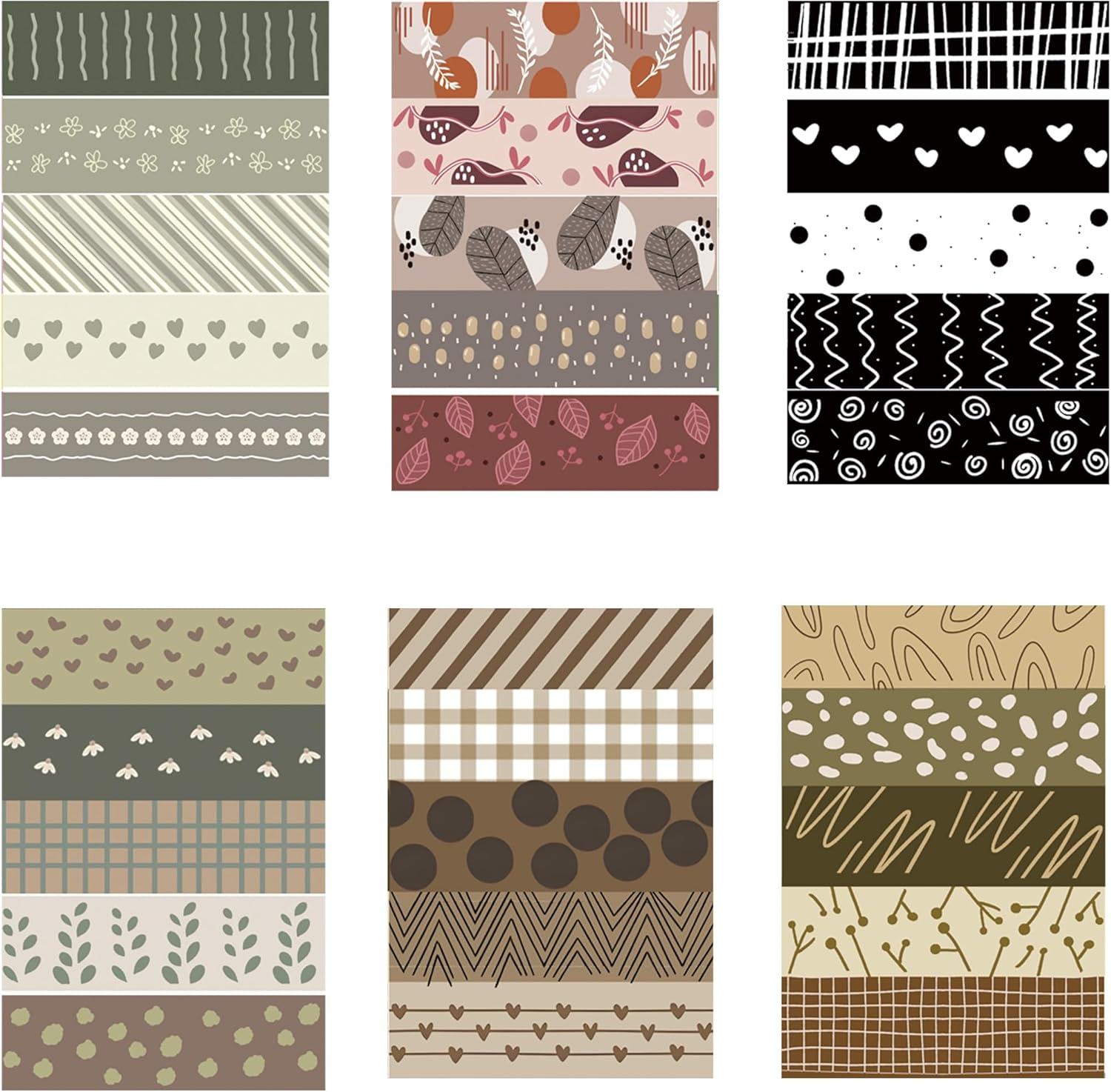 YUBX Basic Washi Tape Set 30 Rolls Plants Patterns Decorative Skinny Slim Masking Tapes for Arts, DIY Crafts, Journals, Planners, Scrapbook, Wrapping (Tropical Wetlands)