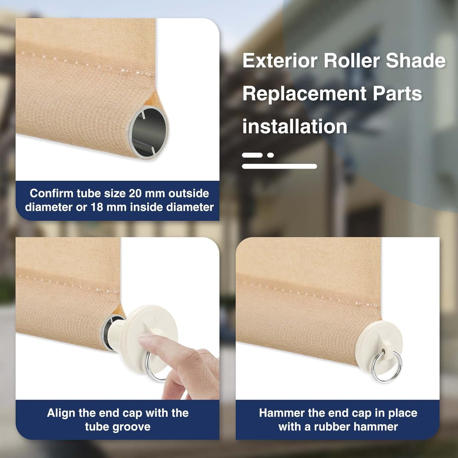 Outdoor Blinds Replacement Parts End Cap with Ring,Double Strength Enhancement,Weather Resistance,Compatible with Coolaroo Exterior Roller Shade(Sand,2 Pcs)