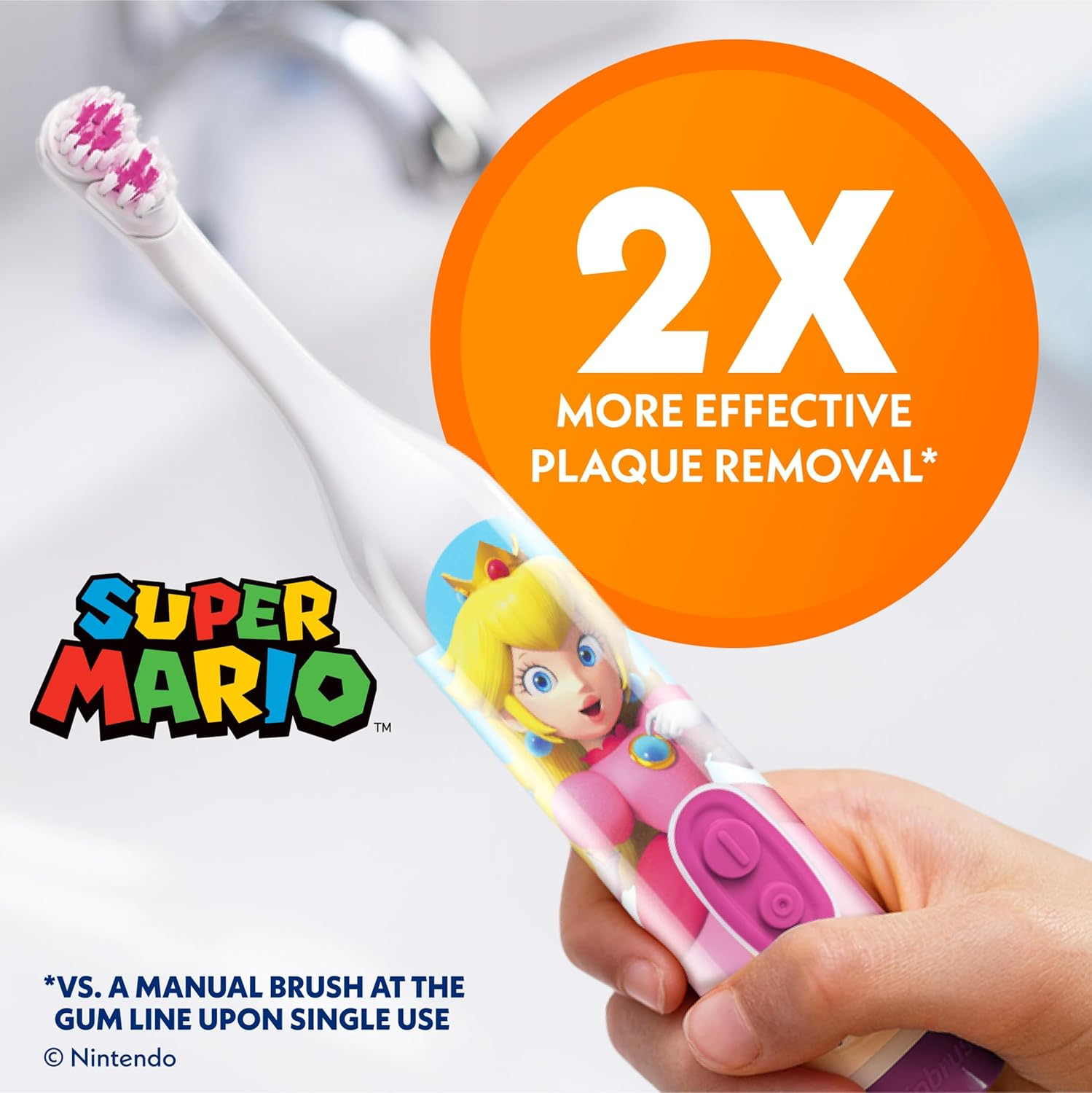 Spinbrush Princess Peach Kid&rsquo;S Electric Battery Toothbrush, Soft Bristles image number 4