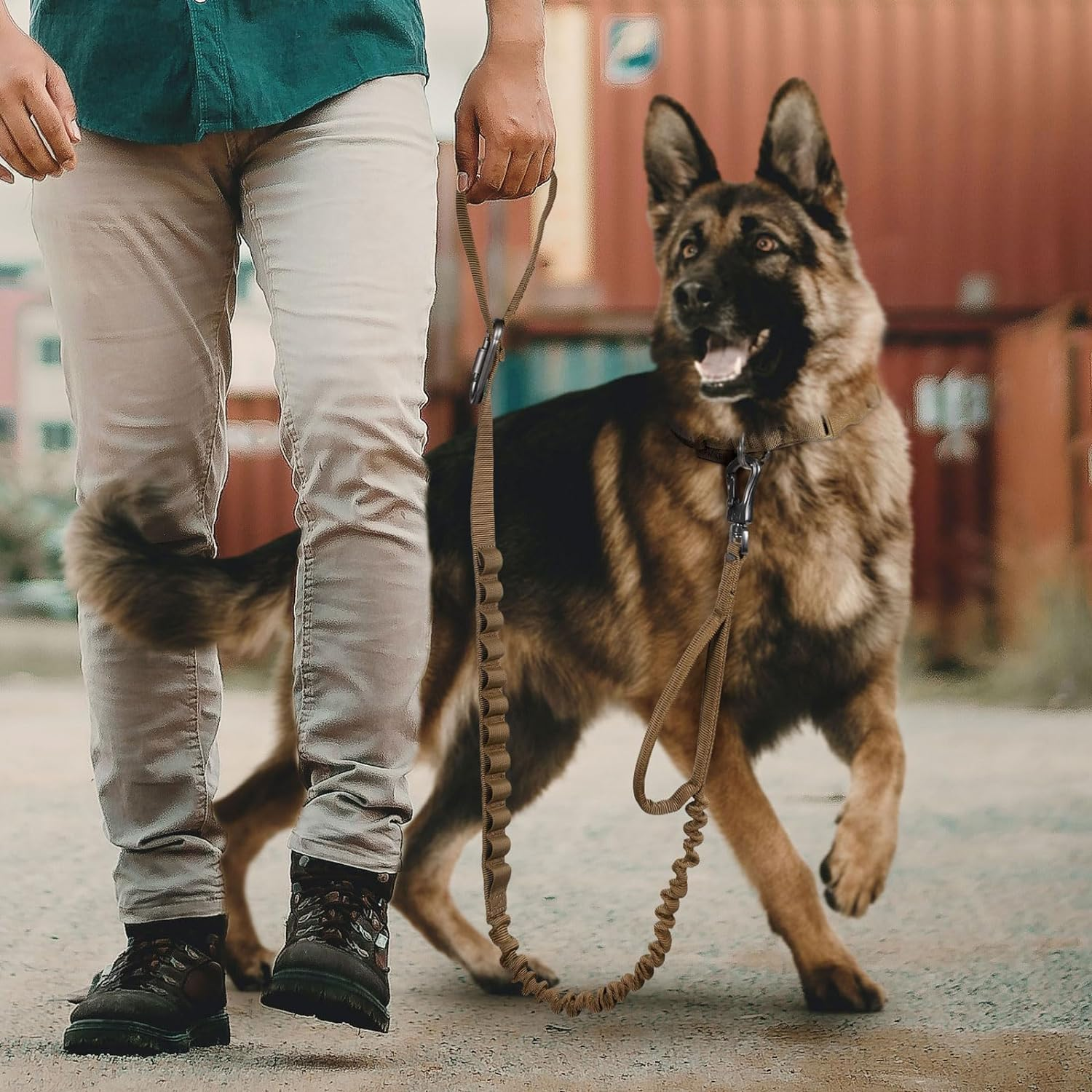 EXCELLENT ELITE SPANKER Bungee Dog Leash Tactical Dog Leash Nylon Adjustable Tactical Leash for Dogs Quick Release Military Dog Leash with 2 Control Handle (Black) image number 1