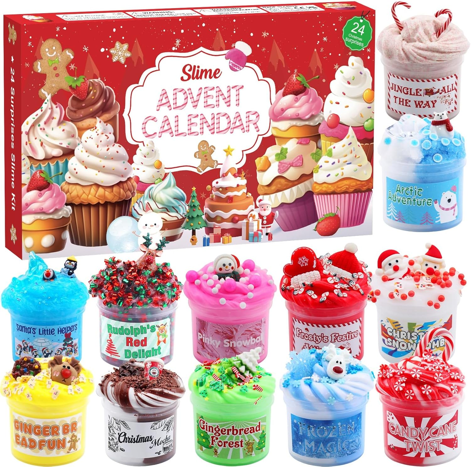 Slime Advent Calendar 2024 - Christmas Countdown Calendars 24 Days of Surprises with Different Texture Fluffy Slime Kit Funny Gifts Toy for Toddler Kids Teens Girls 4 5 6 7 8 9 10 11 12 Year Old image number 1