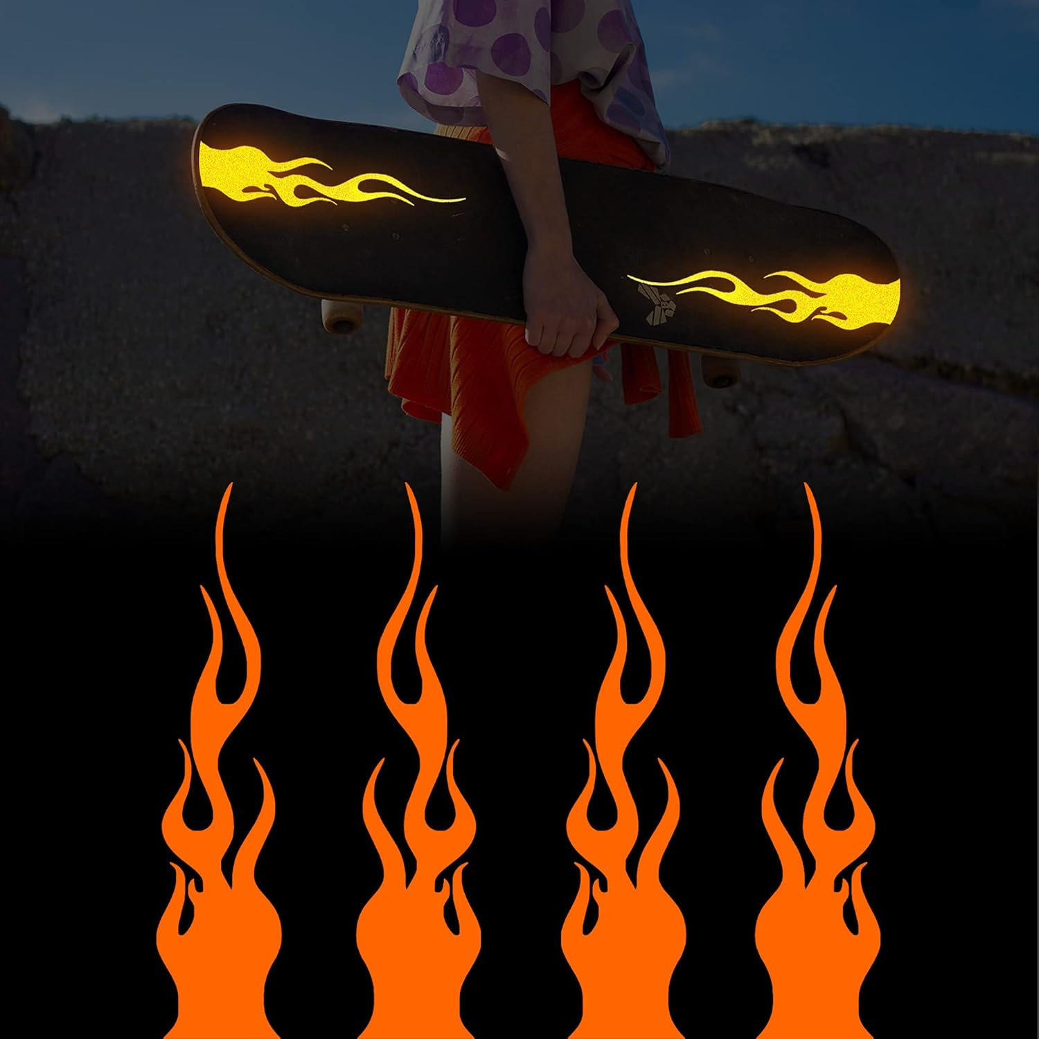 TOMALL 4 Pcs 7.8'' Flame Reflective Sticker for Car Vinyl Racing Sports Flame Stripe Decal for Golf Cart Off-Road Vehicles Motorcycles Bike Skateboard Laptop DIY Decoration (Gradient)