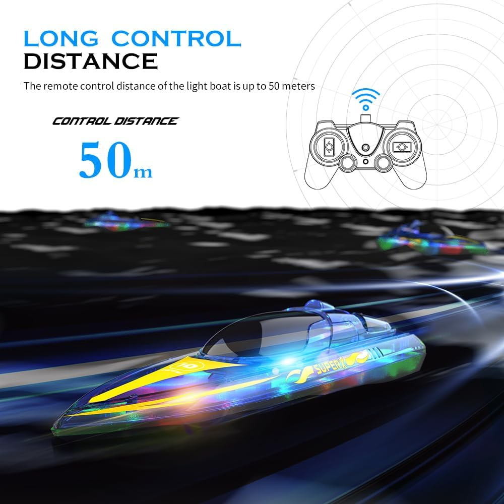 B-Qtech Remote Control Boat for Kids, 20KM/H High Speed RC Racing Boat with LED Light, 2 Rechargeable Batteries Long Playing, RC Boat Toys Gifts for Adults and Kids Pools Lakes Swimming Pool image number 3