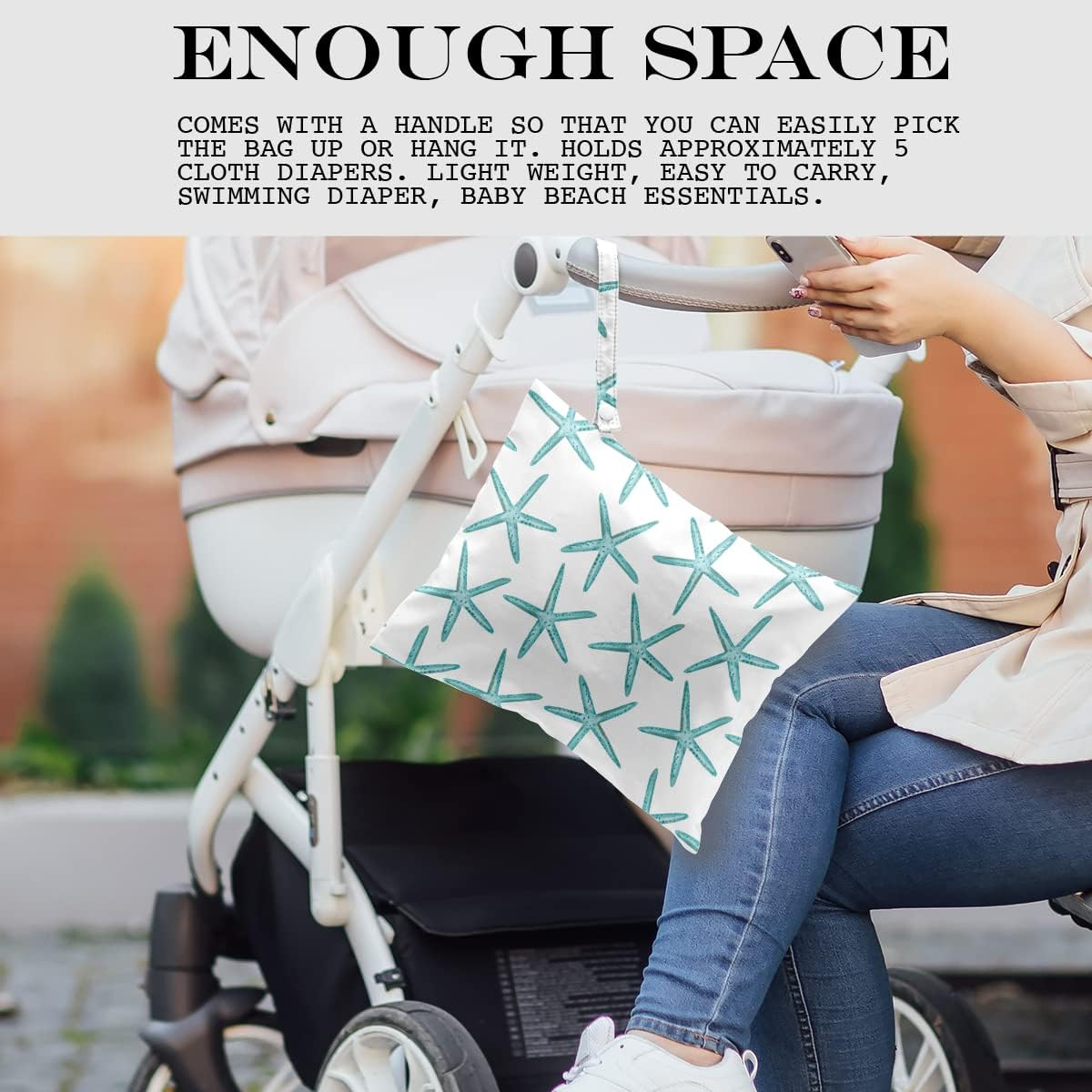 Zcyxuuw Wet Bag, Wet Dry Bag, Wet Bag for Swimsuit, Travel, Beach, Pool, Diapers, Dirty Yoga Gym Clothes, Makeup Bag, Waterproof Reusable Beach Bag Ocean Decor Starfish Sea Horse Anchor - Starfish-02 image number 4