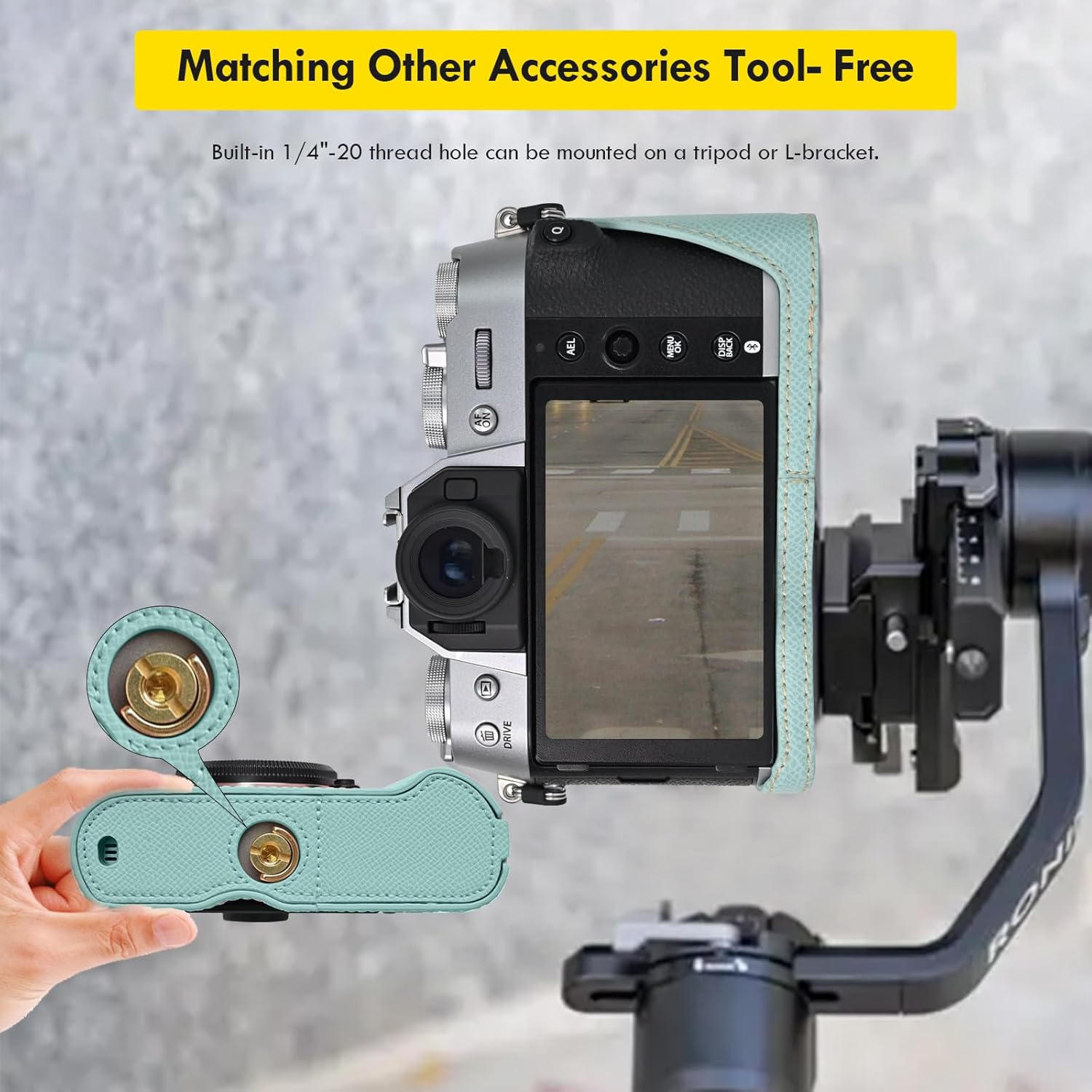 VOVMOEYA Camera Case for FUJIFILM X-T50 Mirrorless Digital Camera,Fuji XT50 Half Case with Soft Microfiber Inner,Function Well with 1/4"-20 Thread Hole Retro PU Leather Texture-Light Blue - Choc image number 3