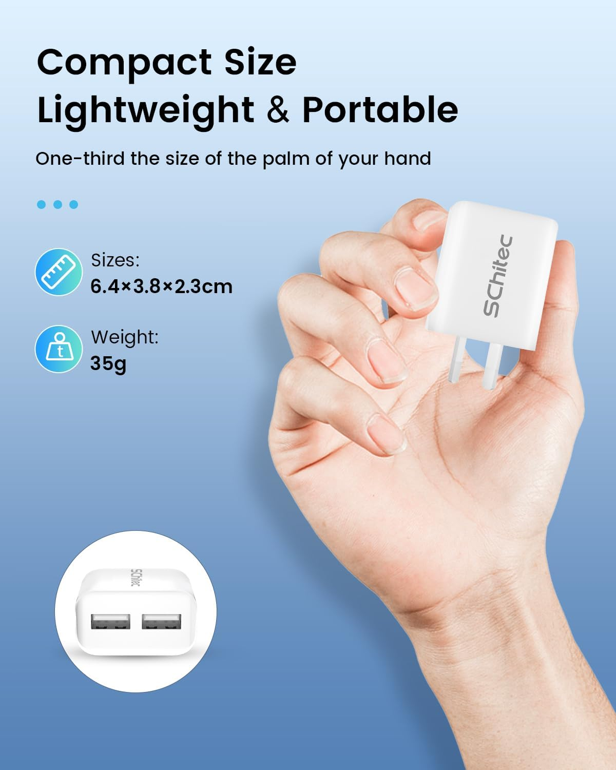 USB Wall Charger 6Pack Dual USB Plug 5V/2.1A 2 Port Portable AU Mains Power Adapter Charger Compatible with Iphone, Ipad, Samsung, Pixel, Galaxy, Htc，Moto (White) - White image number 2