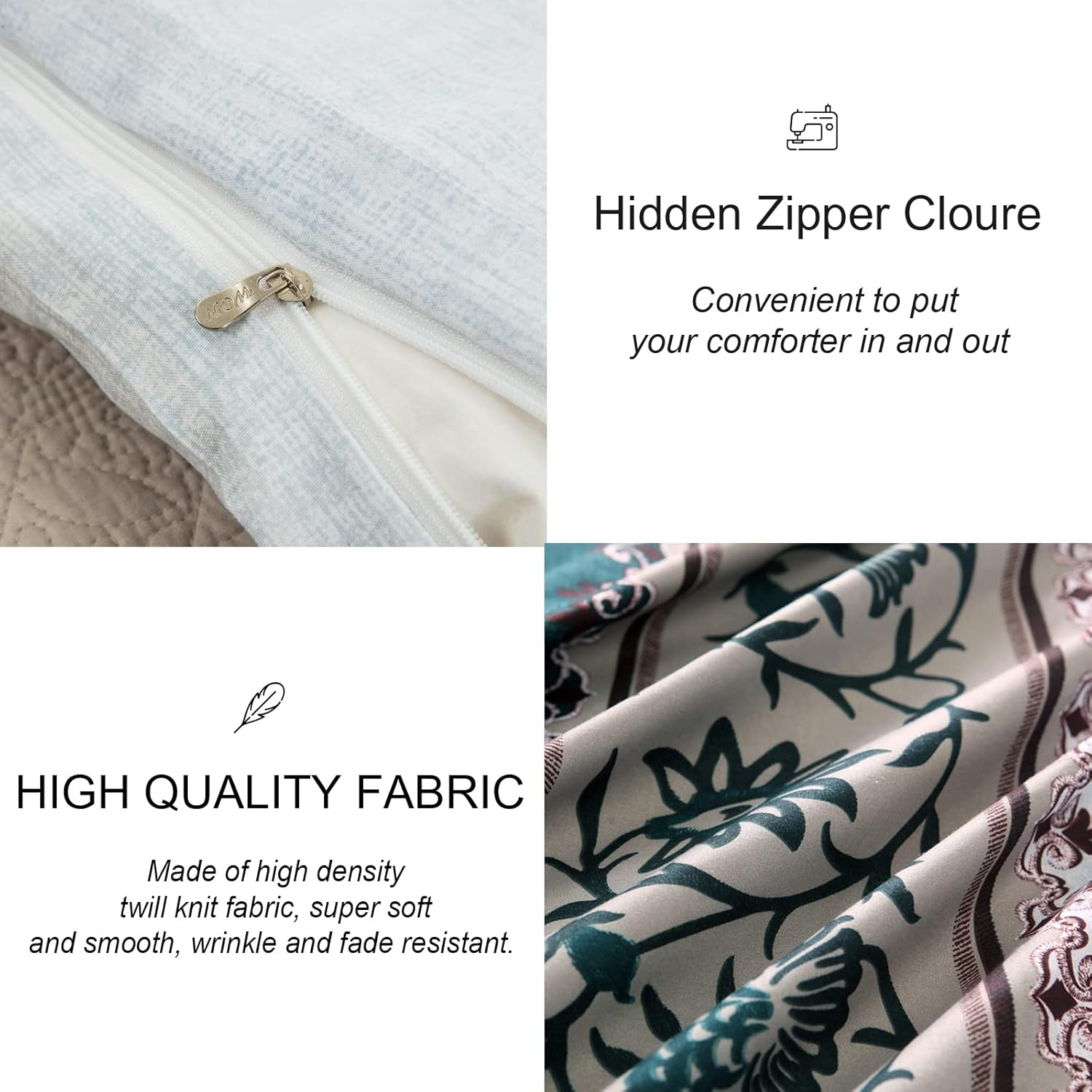 Green Duvet Cover Set King 3 Pieces Reversible Boho Printed Bedding Set Soft Microfiber Quilt Cover with 2 Pillowcases (Green/Beige, 230X220Cm) image number 1