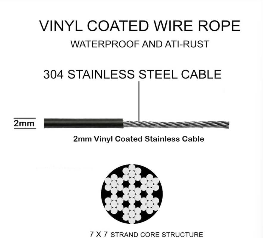 50 Meters Stainless String Lights Hanging Suspension Cable Kit,Yenghome Outdoor Light Guide Wire Rope,Vinyl PVC Coated 304 Stainless Steel Wire Cable with Turnbuckles,Screws and Hooks