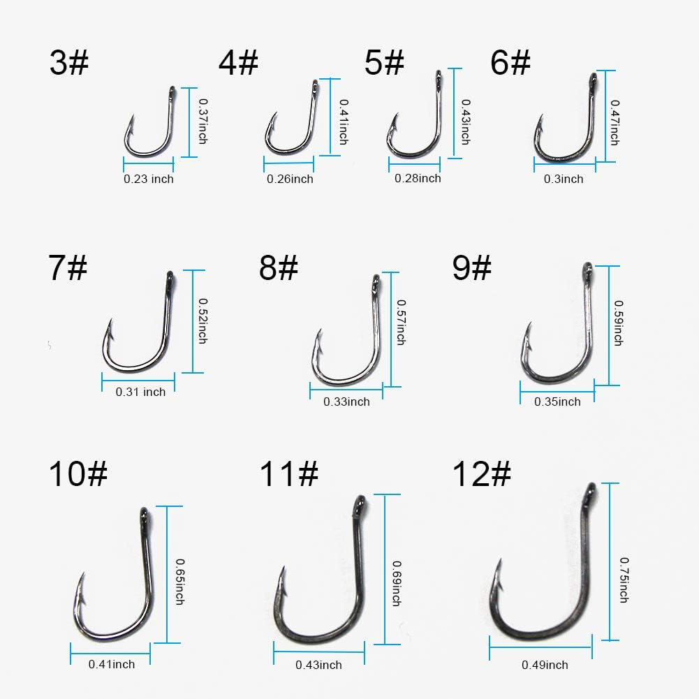 500PCS Small Fishing Hooks, Assorted 10 Sizes(3#-12#) Fish Hooks Portable Plastic Box, Strong Sharp Fishhook with Barbs for Freshwater/Seawater