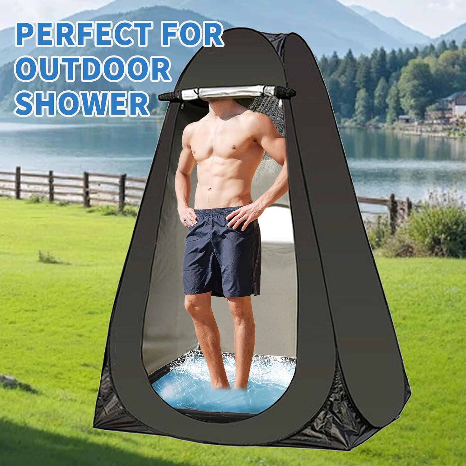 Camping Shower Pan,Portable Shower Tray 41" X 41" X 5" with Mesh Organizer, Foldable Camping Shower Base & Floor with Removable Drain Pipe, Suitable for Camping, RV, Outdoor, Indoor image number 4
