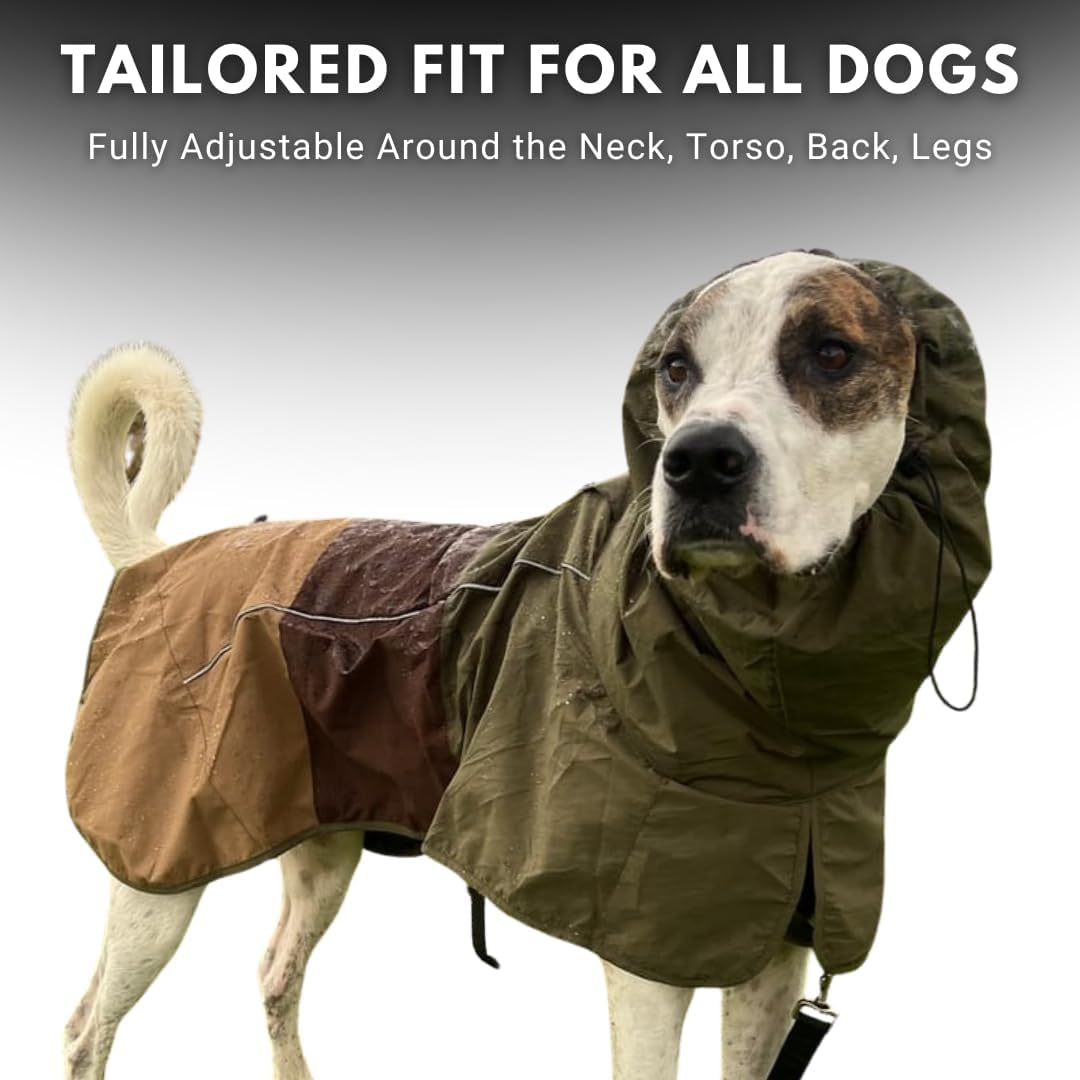 Spark Paws Breatheshield&trade; Dog Raincoat - All Weather Protection and Comfort - Breathable Comfort, Adjustable Fit and Safety Improvements - Green Brown Tan - 4XL image number 5