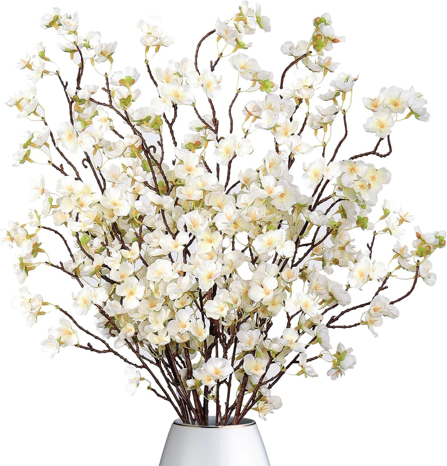 Artificial Cherry Blossom Flowers, 3 Pcs Faux Cherry Blossom Stems Faux Silk Peach Flower Branches 104CM/ 41" Fake Flowers Long Stems for Vase Arrangements Wedding Table Garden Home Decor, White