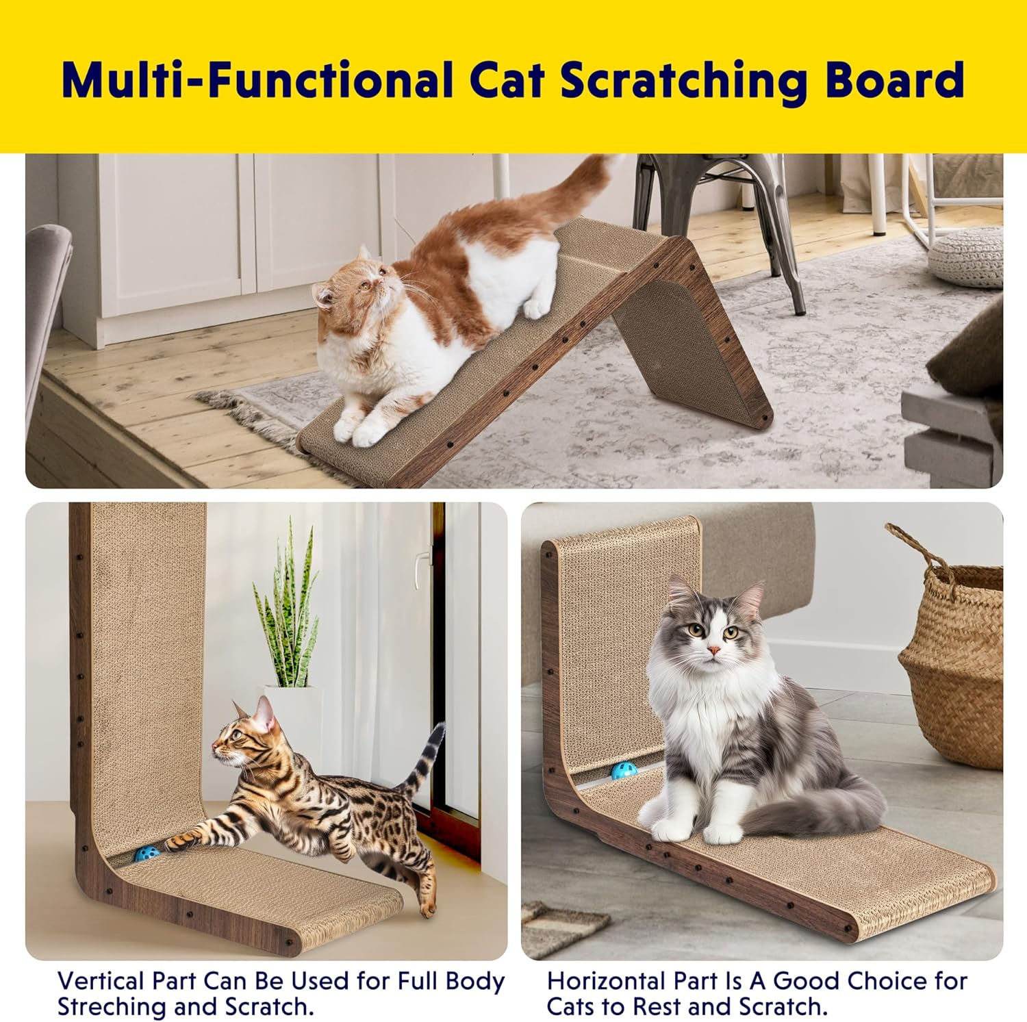 Cat Scratcher with Cat Toys Ball Track, Build-In Ball, L-Shaped Scratcher, Cardboard Lounge Bed, Stable and Durable, Furniture Protector, Reversible image number 2