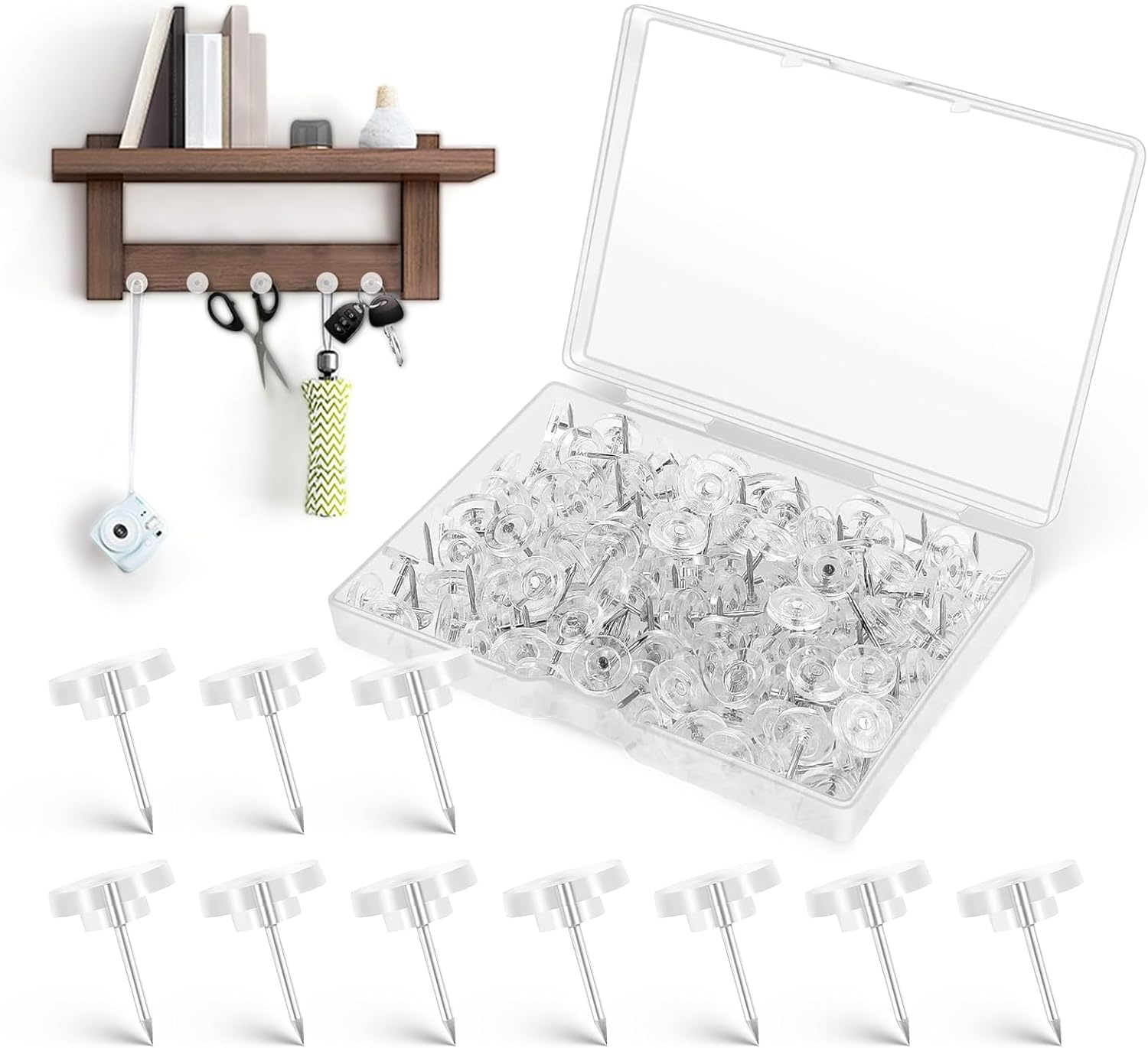 Push Pins, 100 Pcs Plastic Pushpins Thumb, Clear Thumbtacks for Cork Board, Wall Hanging, Bulletin Board, Maps. image number 2