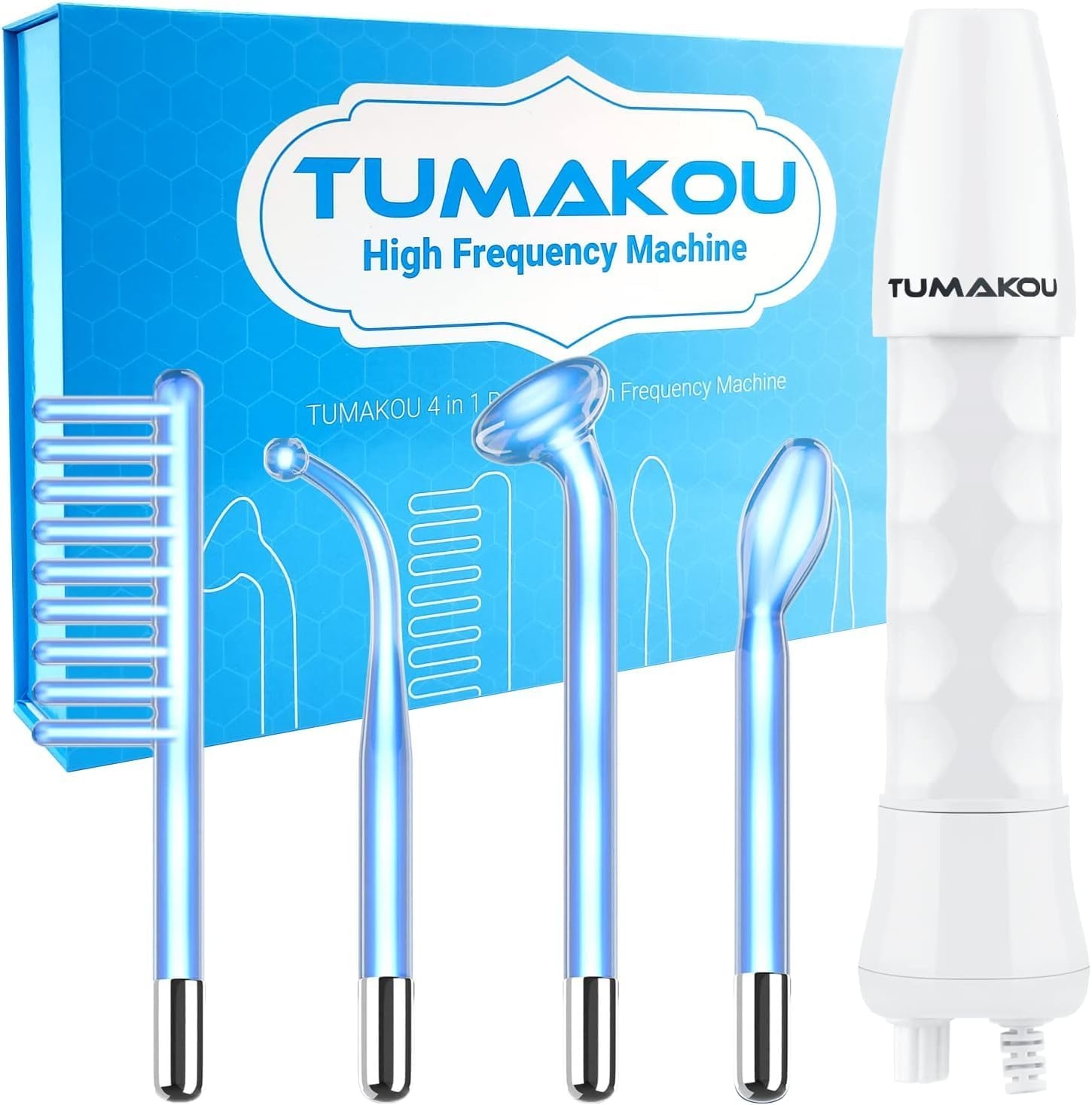 High Frequency Facial Wand - TUMAKOU Portable Handheld Blue High Frequency Facial Machine - 4 Different Blue Glass Tubes for Skin image number 4