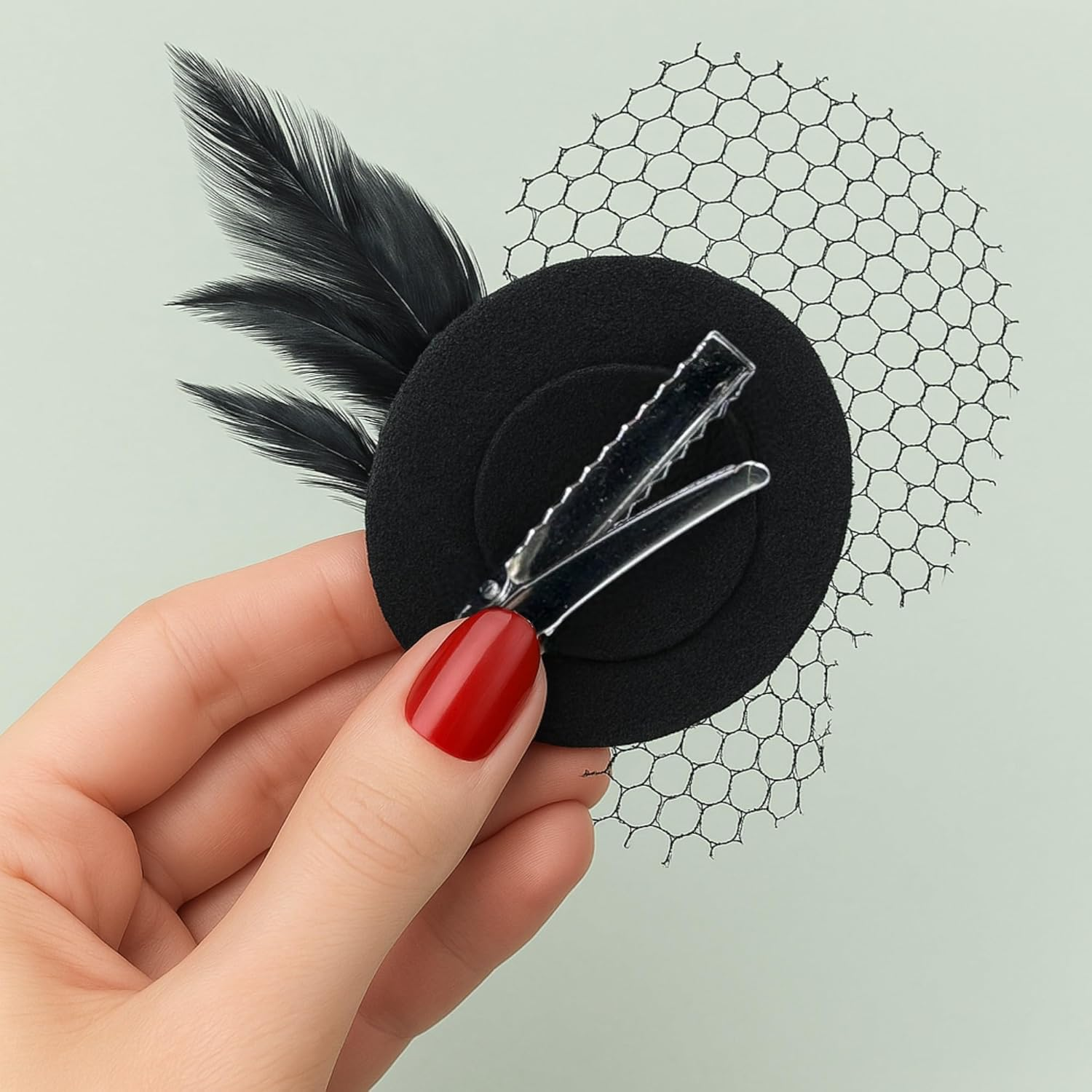 MIJOMA Mini Fascinator - Elegant Feather Tulle & Rose Hair Clip - Vintage Hair Accessories for Women - Gothic, Retro & Burlesque Style image number 3