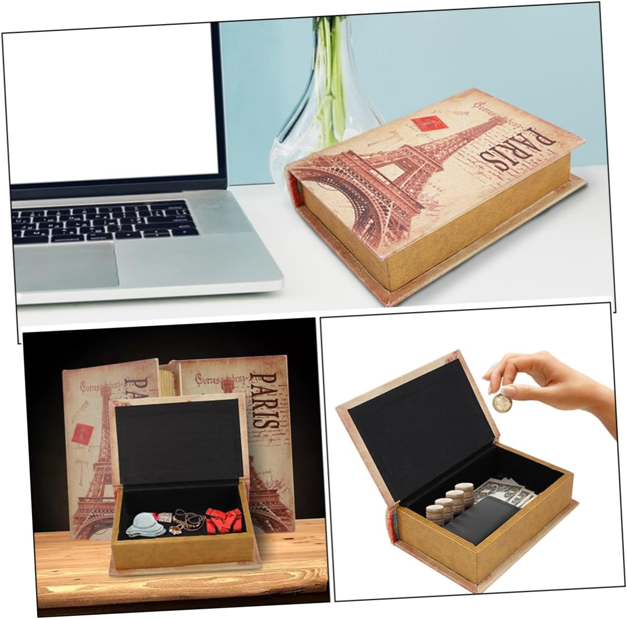 False Decorative Ornament Jewelry Keepsake Box Vintage Faux Book Model Treasure Chest Unique Home Office Decor Chic Book Shaped Storage Box for Accenting Any Room image number 1