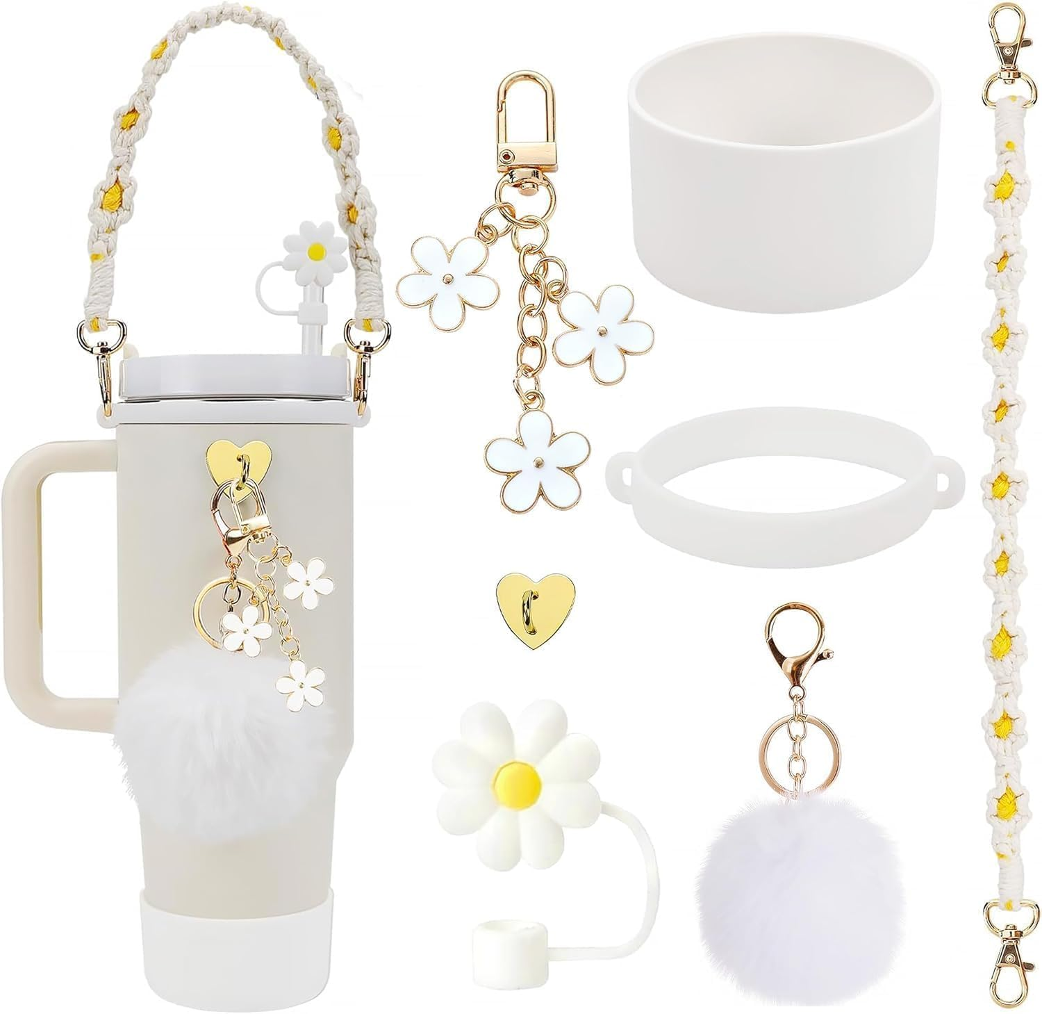 7Pcs Tumbler Cup Accessories Set,Stanley Cup Accessory Set,Compatible with Stanley Cup 40Oz & 30Oz Tumbler,Including Water Bottle Handle Strap, Silicone Boots, Silicone Straw Cap (Pink)