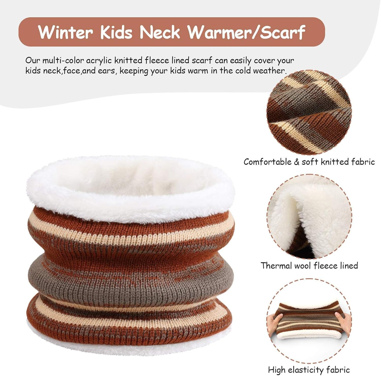 OZERO Kids Toddlers Winter Knit Warm Beanie Hat Scarf Gloves Set for Boys Girls Age 5-10, Knit Cap Neck Warmer Gloves Fleece Lined image number 2